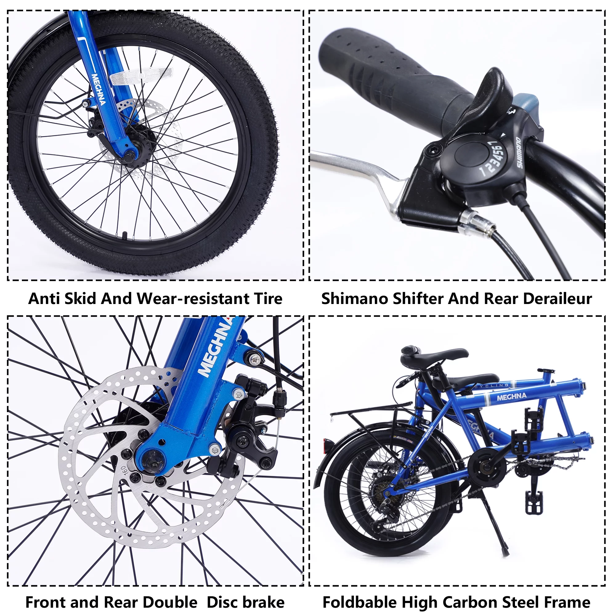 FOMAS Tandem Bike 20 Inches Wheels 2-Seater Shimano 7speed Folding Tandem Adult Beach Cruiser