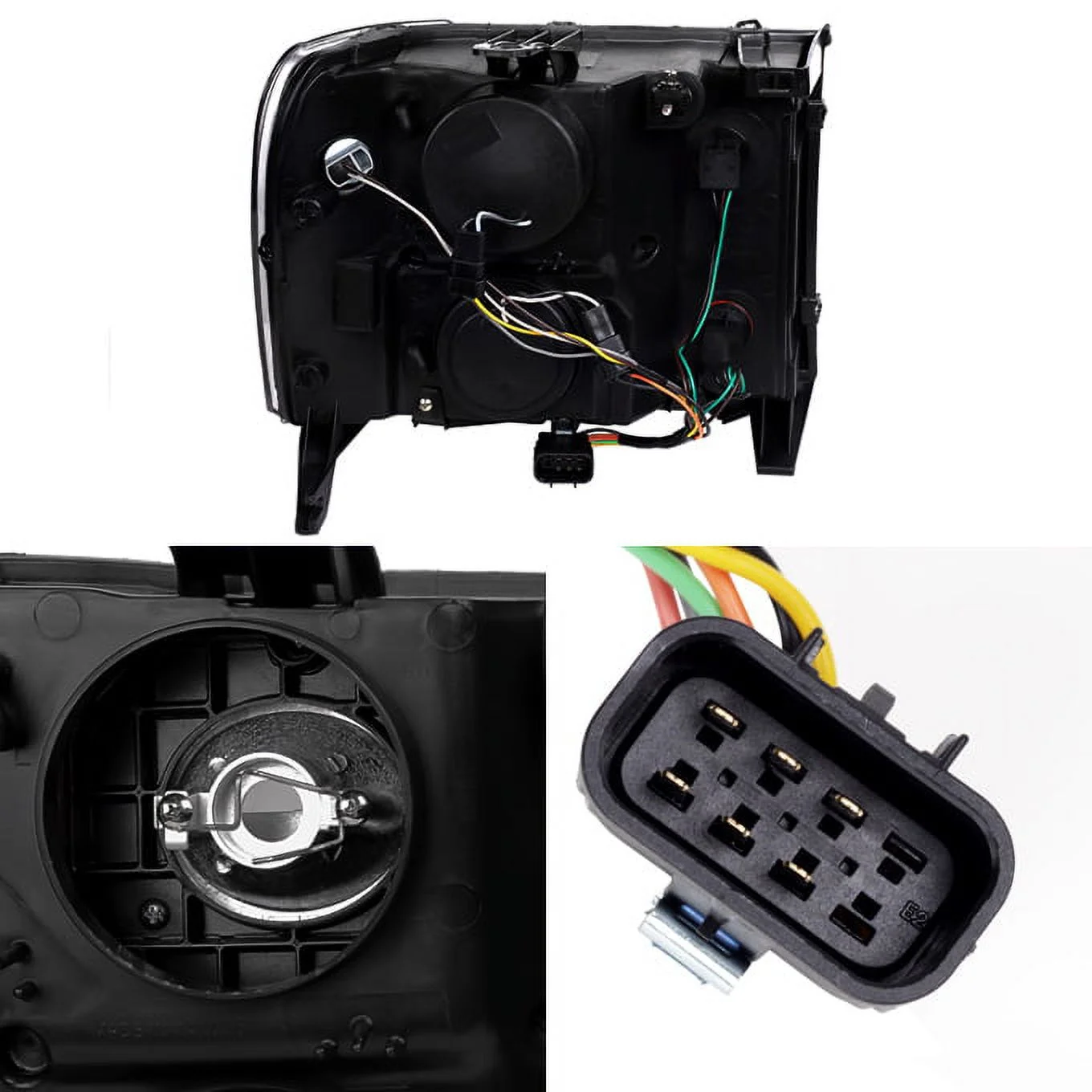 AKKON - For [Dual LED Halo Ring] 07-13 Sierra Pickup Truck Black Smoked Projector Headlights + LED Tail light Set