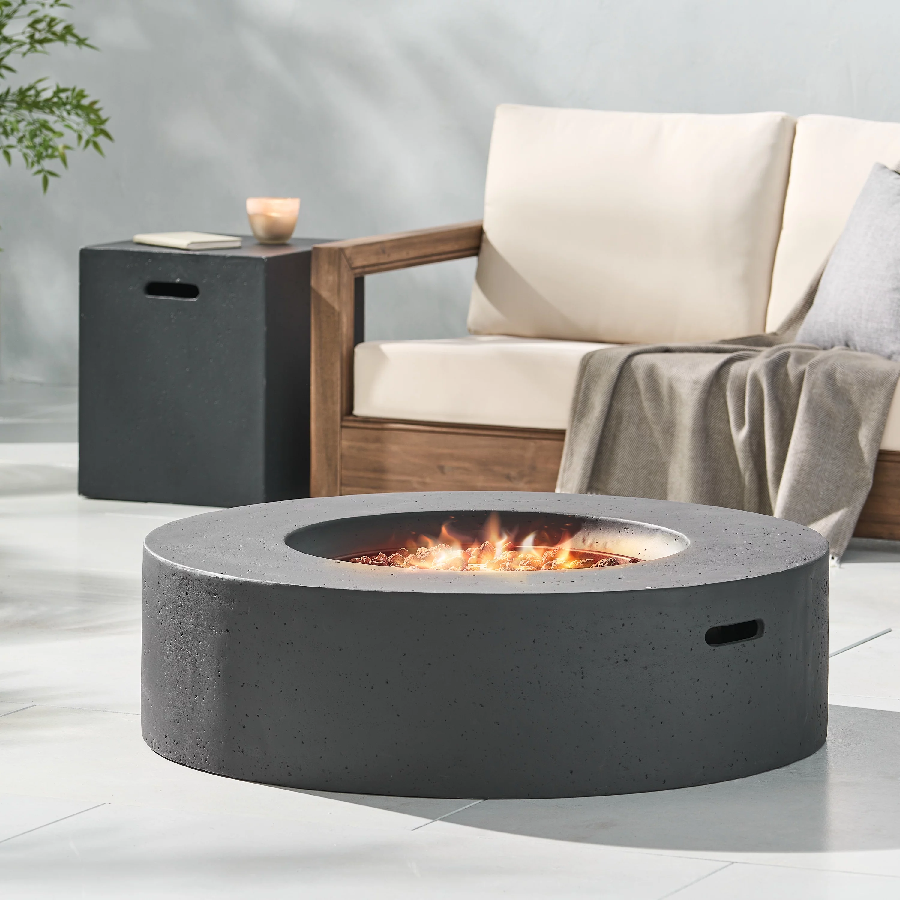Circular 50K BTU Outdoor Gas Fire Pit Table with Tank Holder, Dark Grey