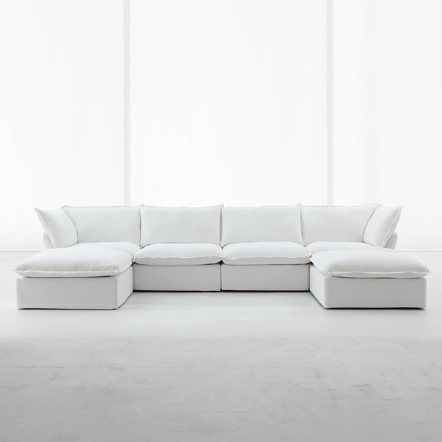 Sectional Sofa U Shape 4 Seater with 2 Ottomans Couch Free Combination Sofa for Living Room Apartment White