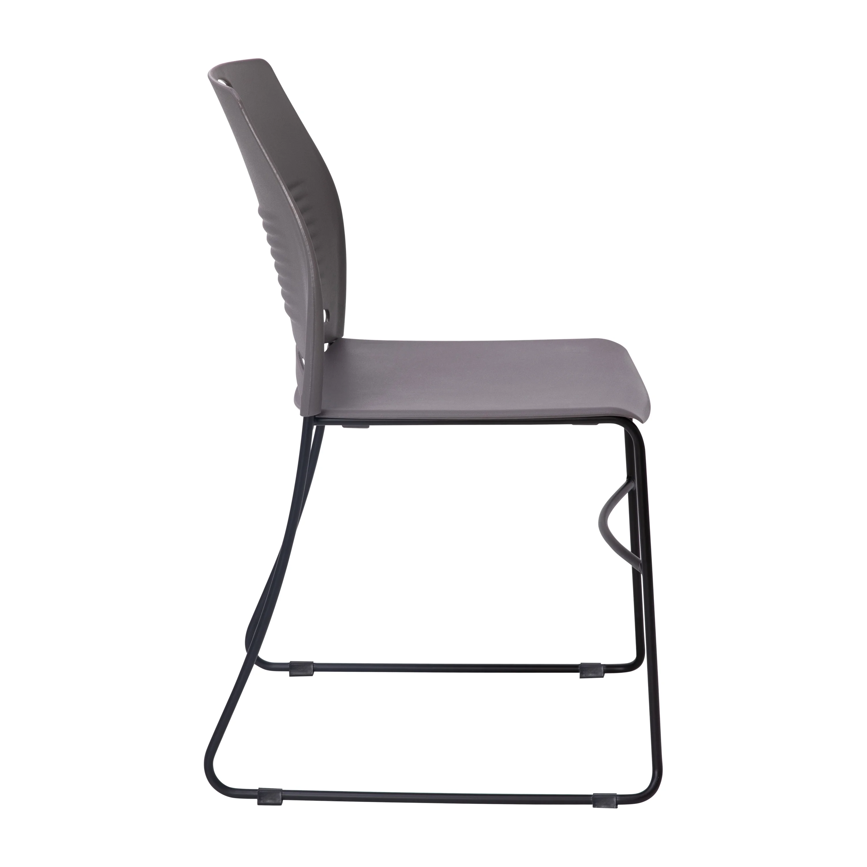 BizChair Set of 5 Commercial 660 lb. Capacity Gray Plastic Stack Chairs with Black Powder Coated Sled Base Frames and Carrying Handle