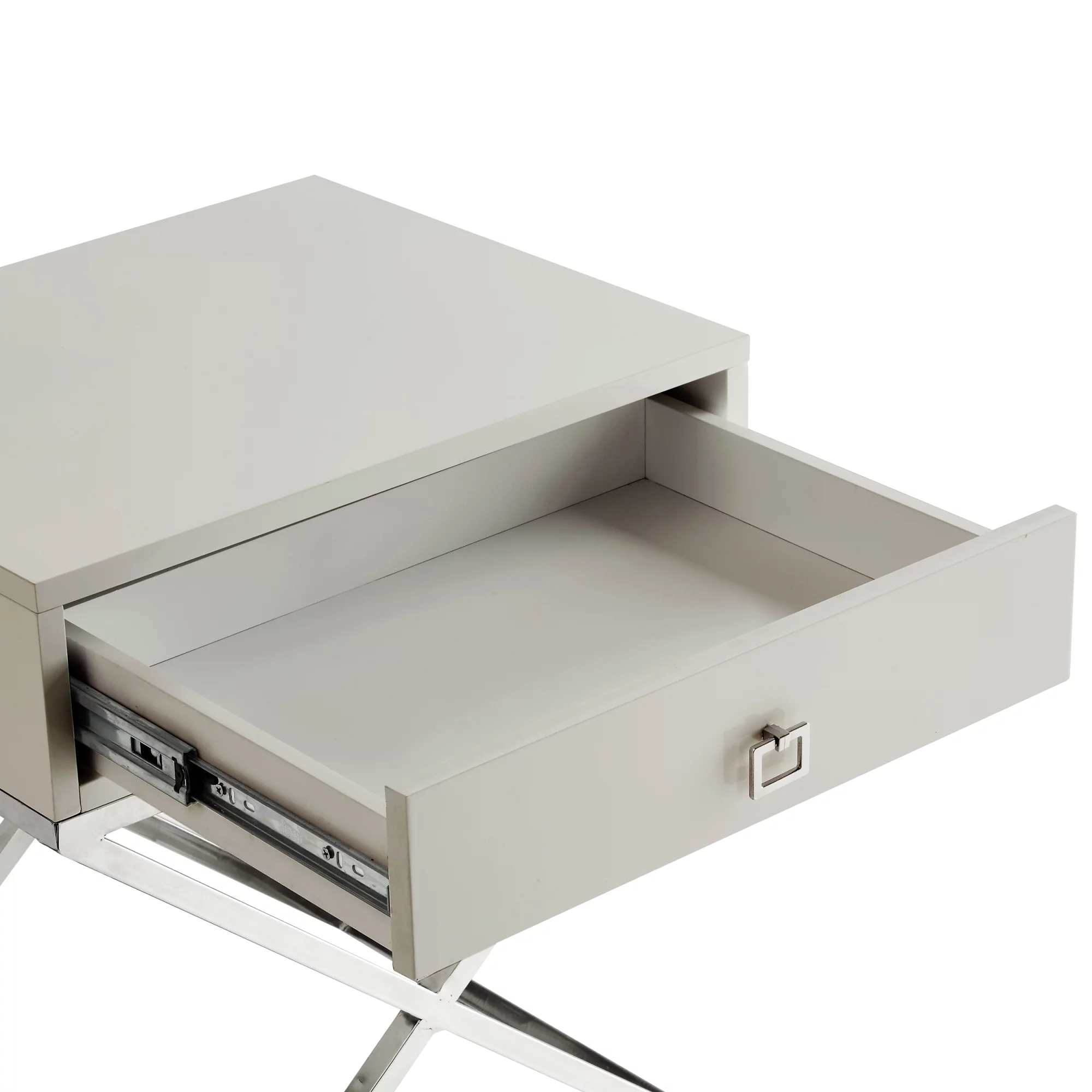 Jakob Light Grey Side Table - Square Lacquer-Finish Chrome, X-Metal Leg,