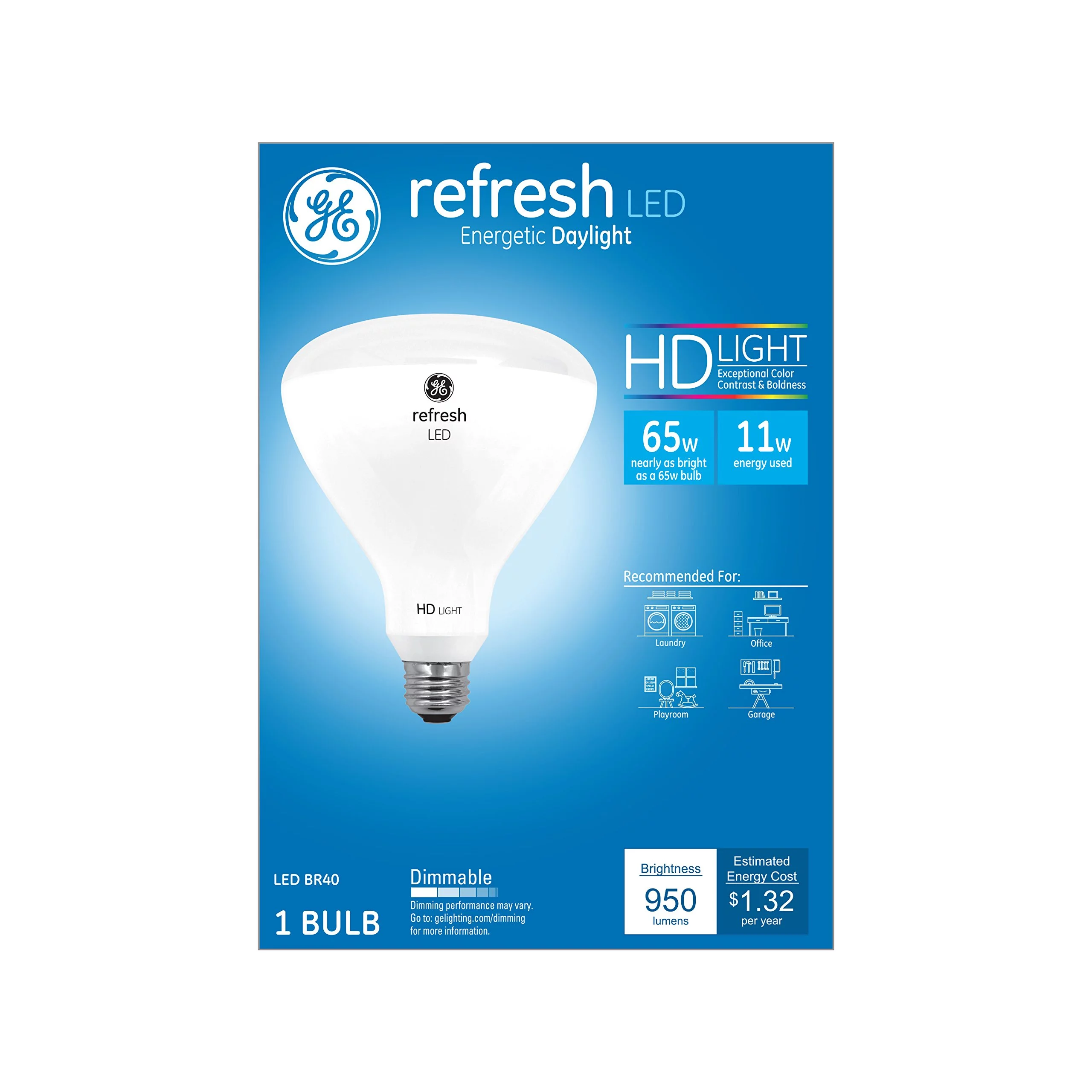 Ge Lighting 11 Watt E26 Br40 Daylight Led Dimmable Refresh Reflector Light Bulb