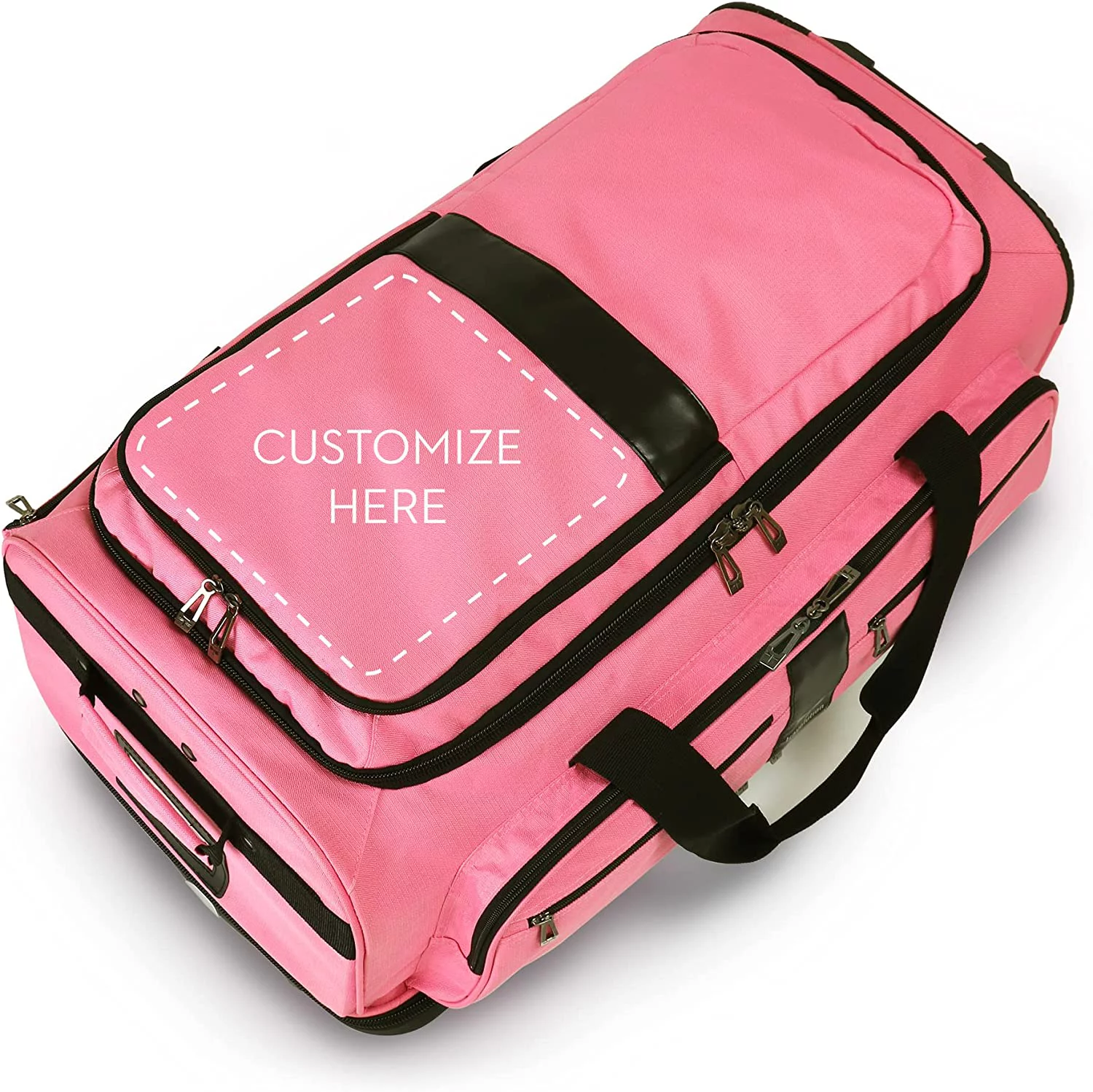 Newly Designed Garment Rack 28 inch Duffel with Wheels, Collapsible Lightweight Drop-Bottom Dance Costume Travel Luggage, Pink/Black…