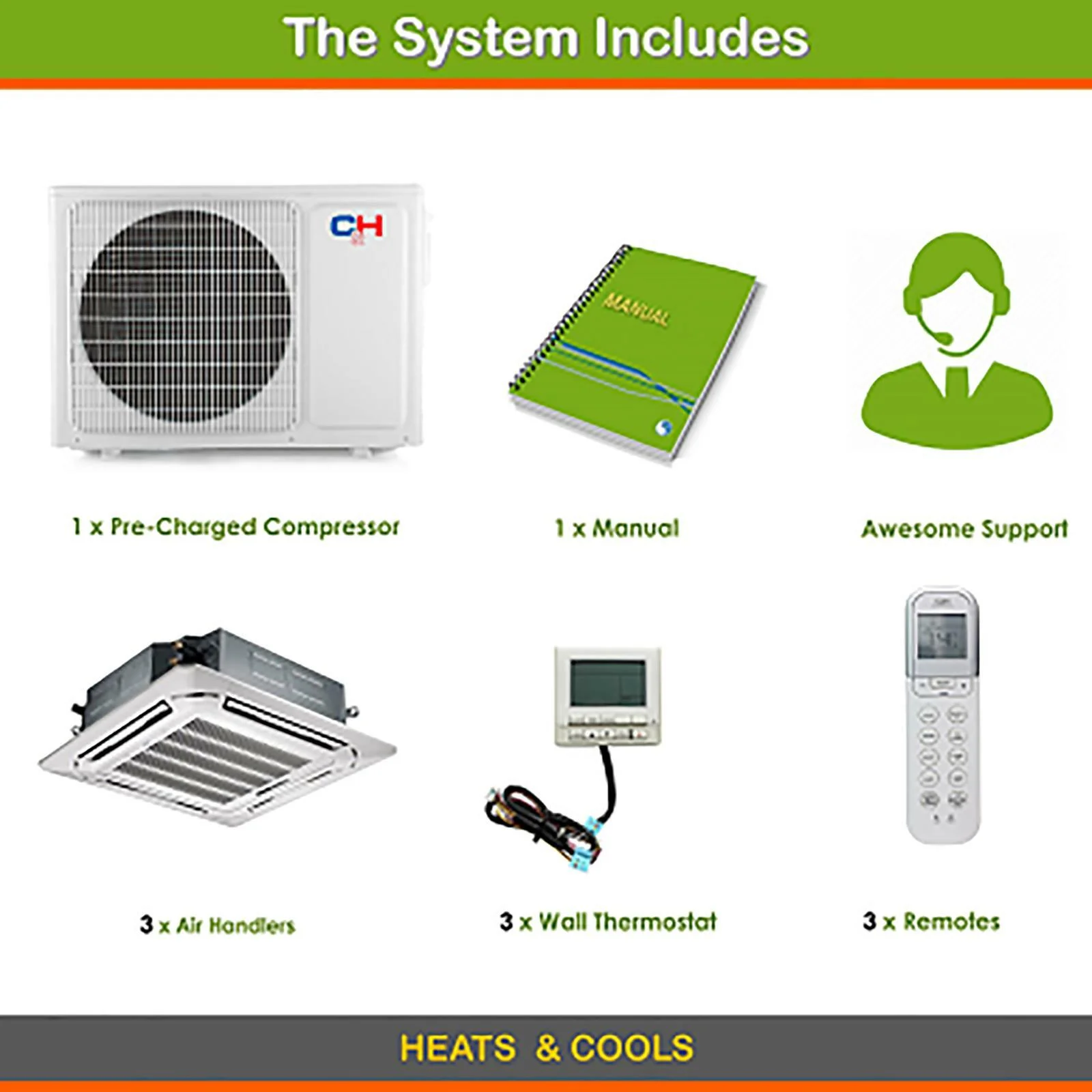 COOPER AND HUNTER Tri 3 Zone Ductless Mini Split Air Conditioner Ceiling Cassette Heat Pump 9000 9000 12000