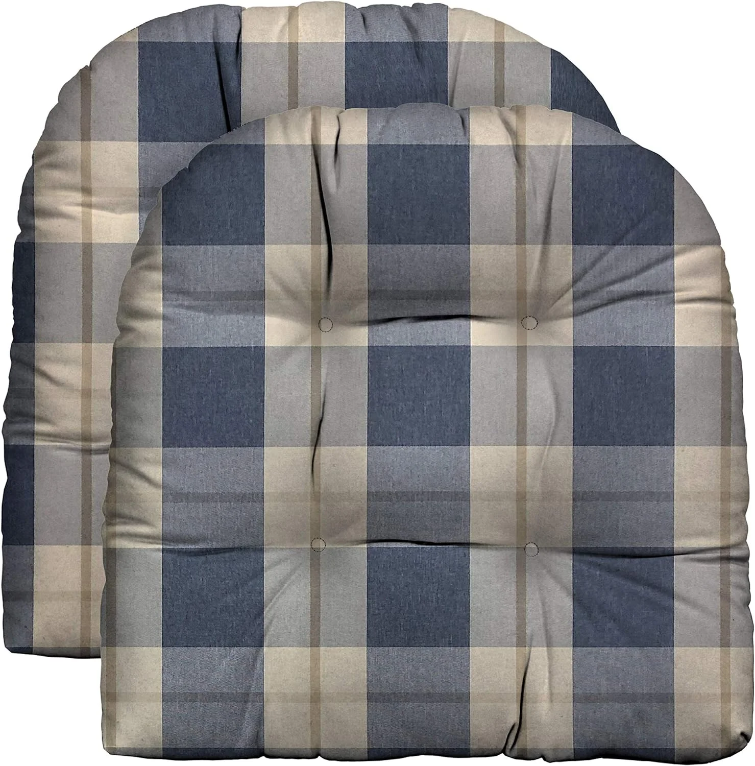 Set Of 2 Indoor Outdoor Tufted U-Shape Wicker Patio Chair Seat Cushions | All Weather, Water  Fade Resistant ester Fabric | 22” X 22” | Branson Lapis Blue