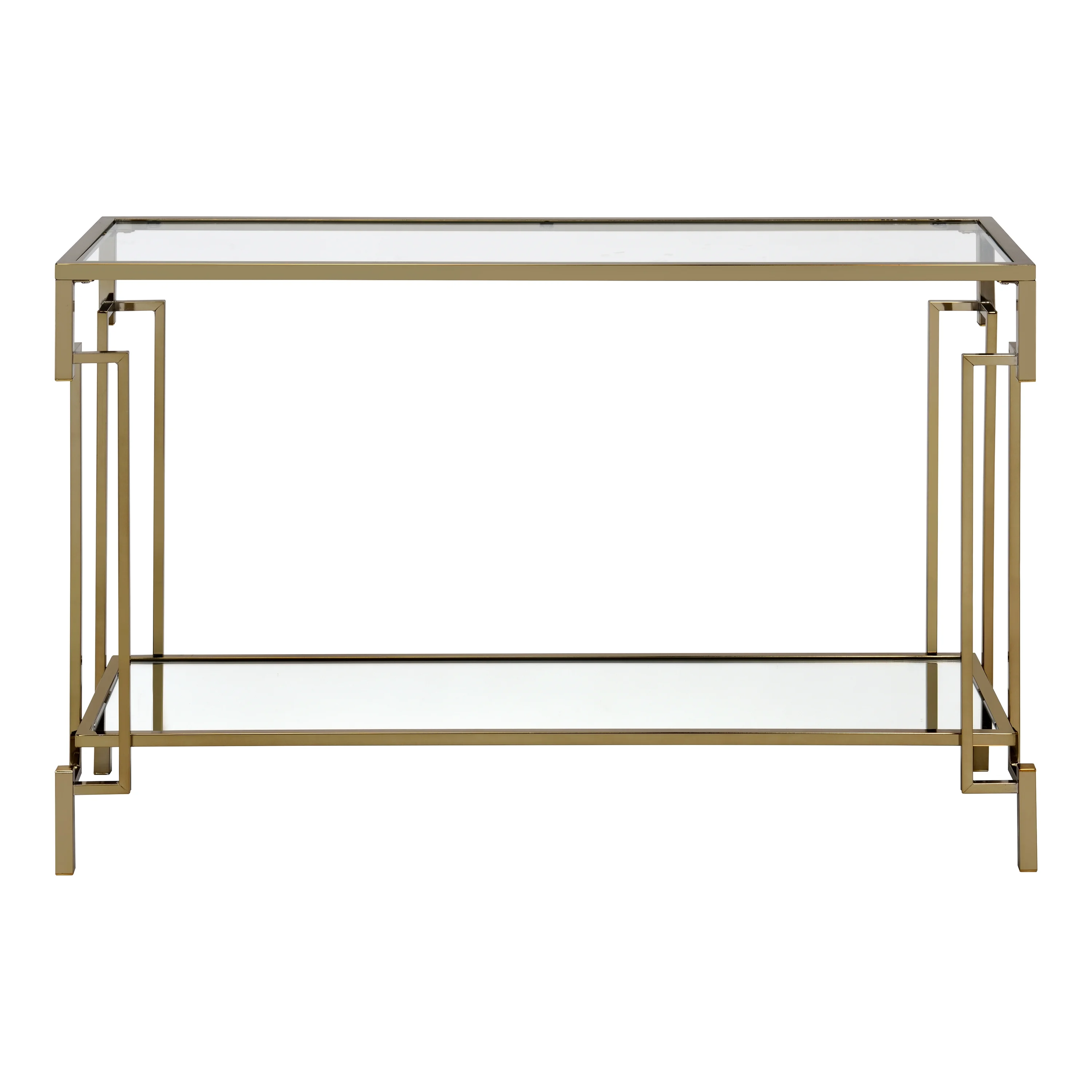 Triste Indoor 1-Shelf Metal and Glass Top Champagne Sofa Table for Living Room by Furniture of America