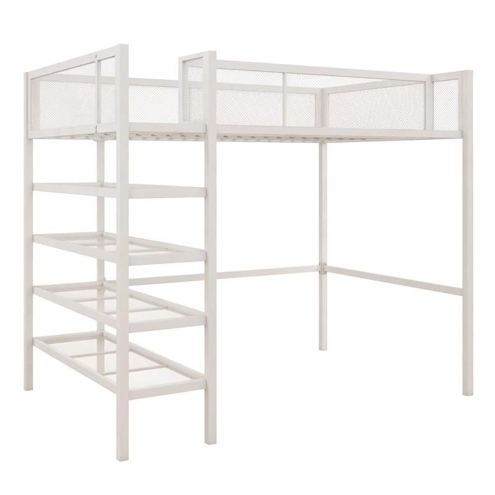 DHP Metal Storage Loft Bed with Bookcase Twin in White