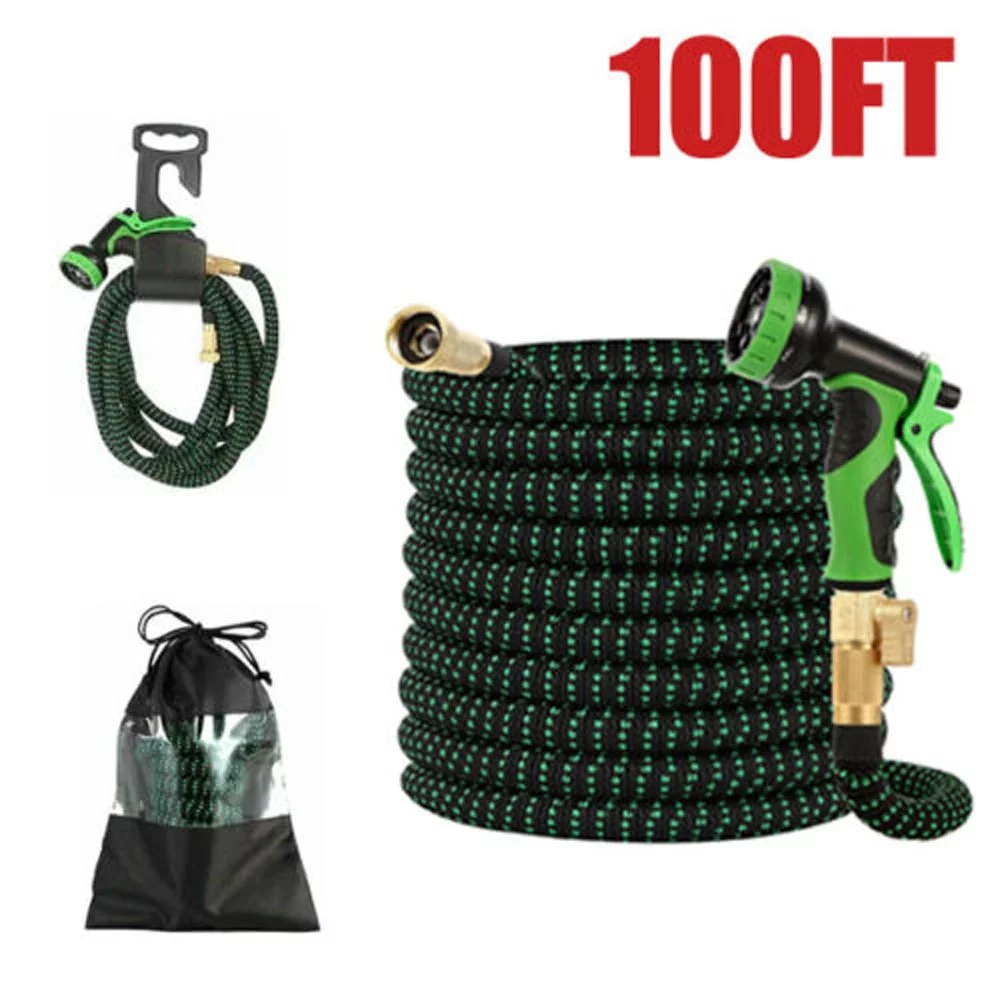 100ft Dark green Expandable contraction Flexible Garden Water Hose Deluxe Heavy Duty Hose