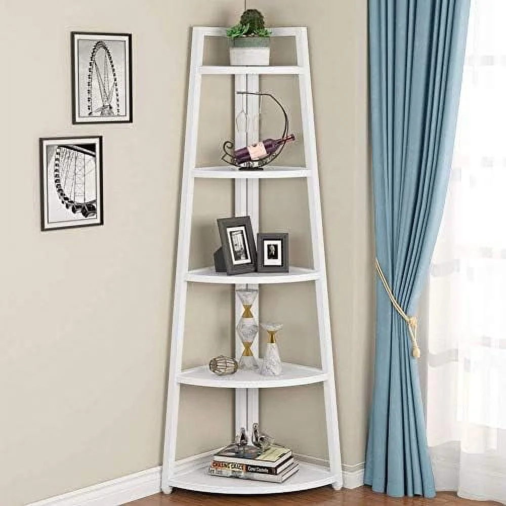 SQXCF 70 inch Tall Corner   5 Tier Corner Bookshelf Bookcase Modern Corner Ladder  Plant Stand for Living Room  Kitchen  Home Office (Gold)
