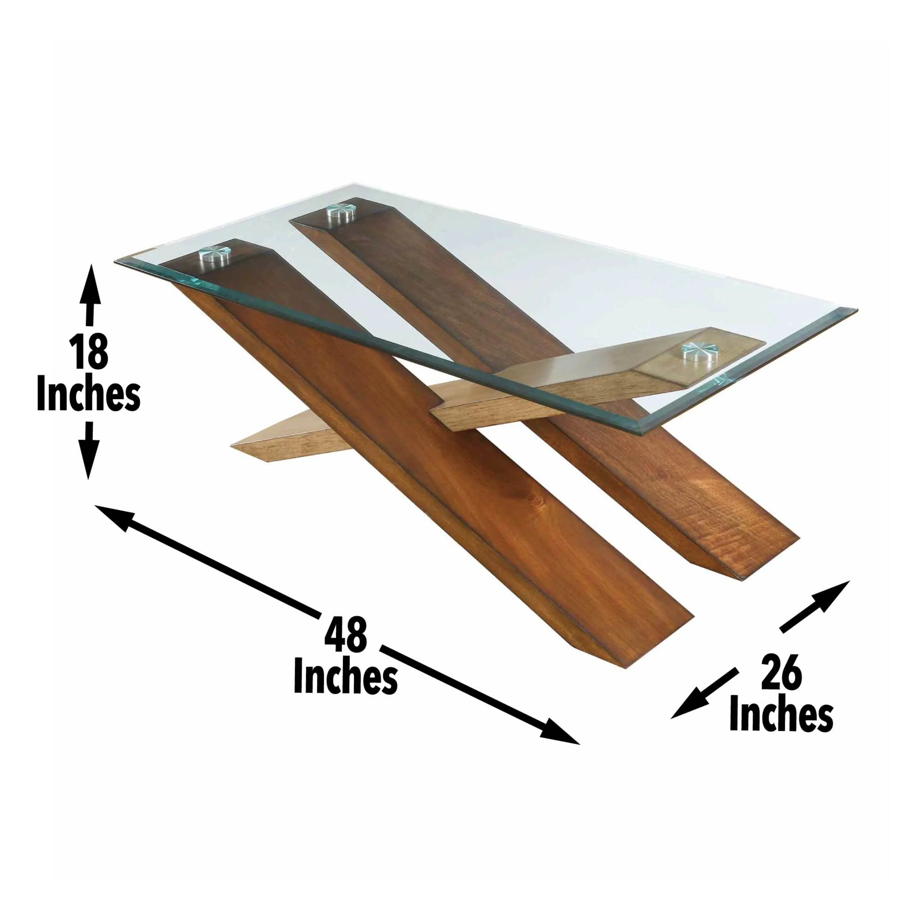 Homiyad Modern Cross Tie End Table - Beveled Glass Top, Contrasting Natural and Cherry Finish - Unique Accent Piece, Stylish Home Brightener