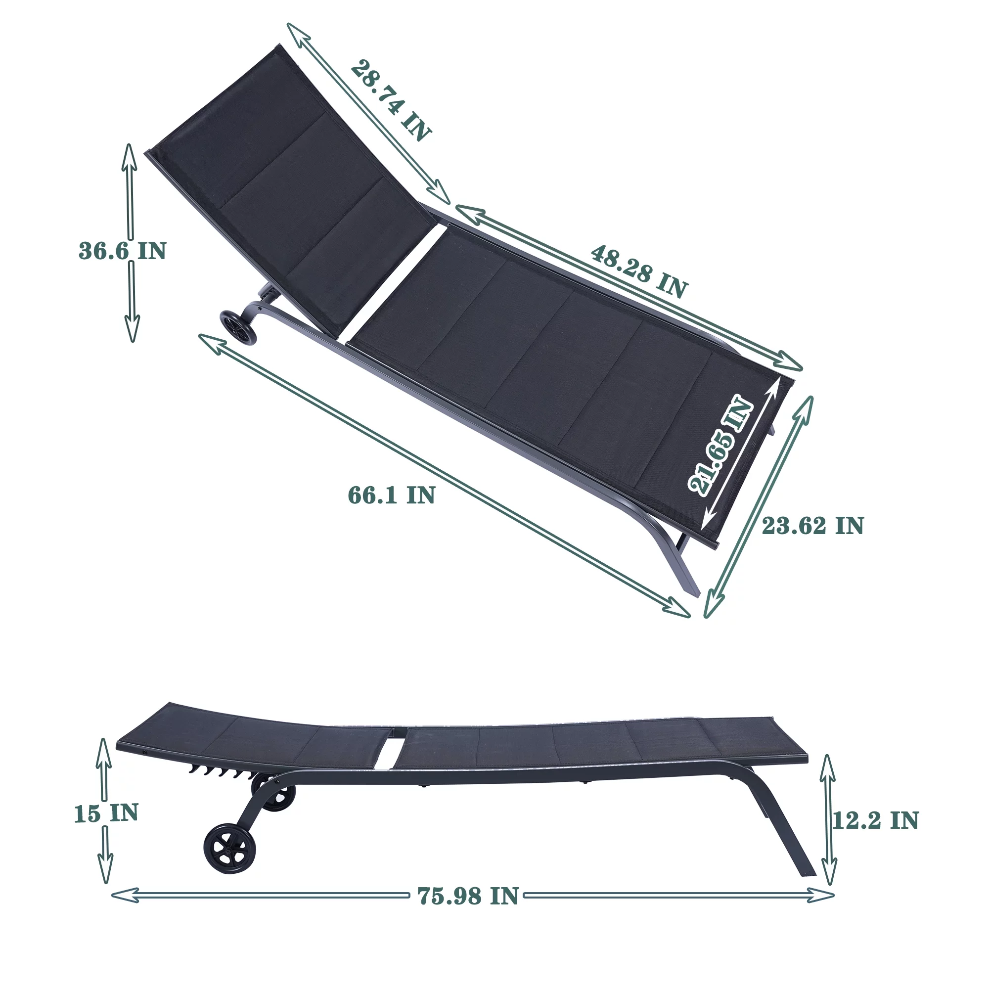 Unique Choice Outdoor Patio Chaise Lounge Chair 5-Position Adjustable Single Recliner Set of 2