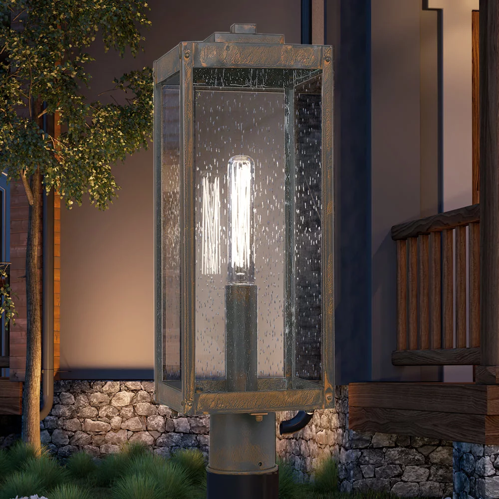 Luxury Modern Farmhouse Outdoor Post Light, 21.25''H x 7.00''W, with Casual Style Elements, Transitional Design, Bygone Bronze Finish and Clear Seeded Glass, UQL1630