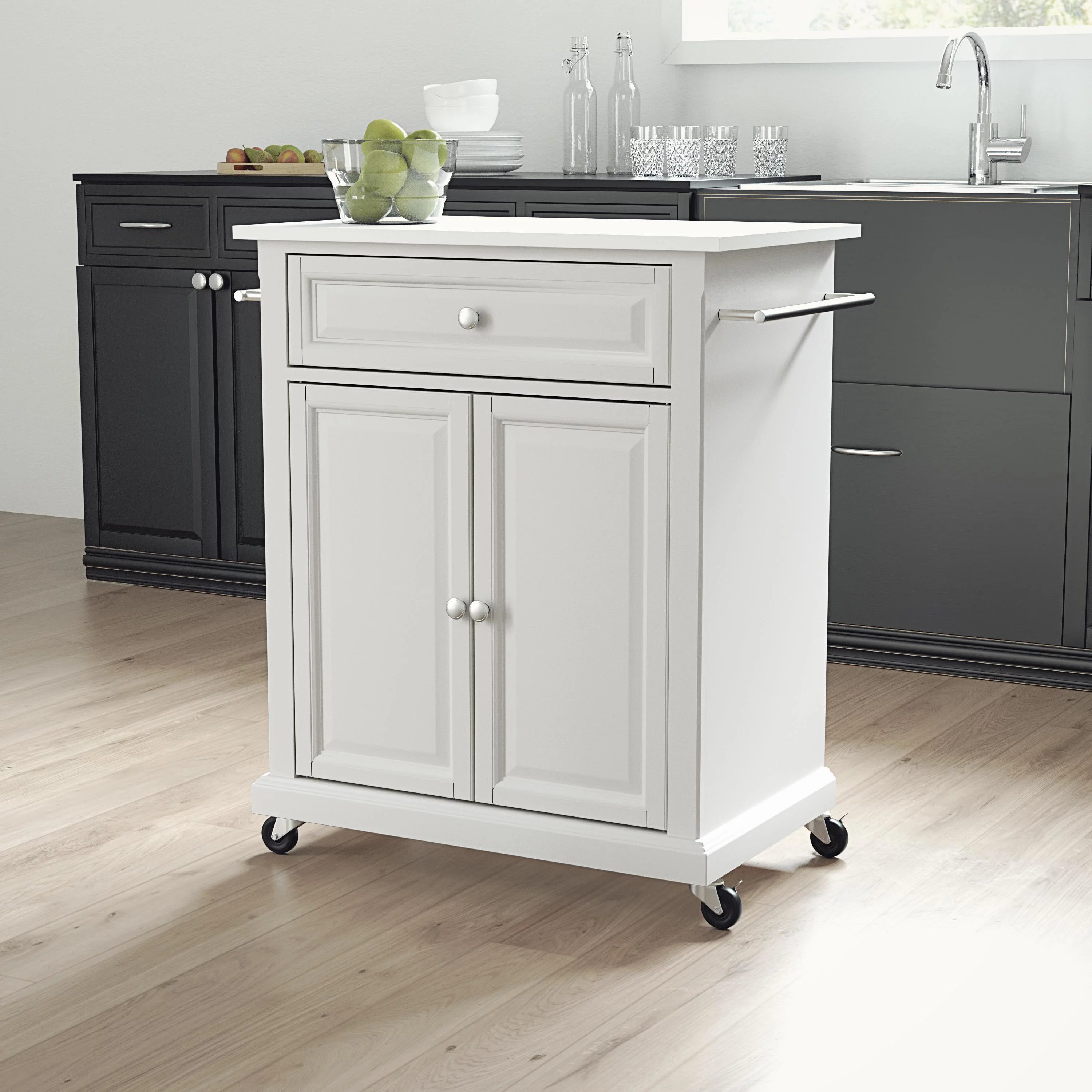 Crosley Furniture Compact Wood Kitchen Granite Top Kitchen Cart in White