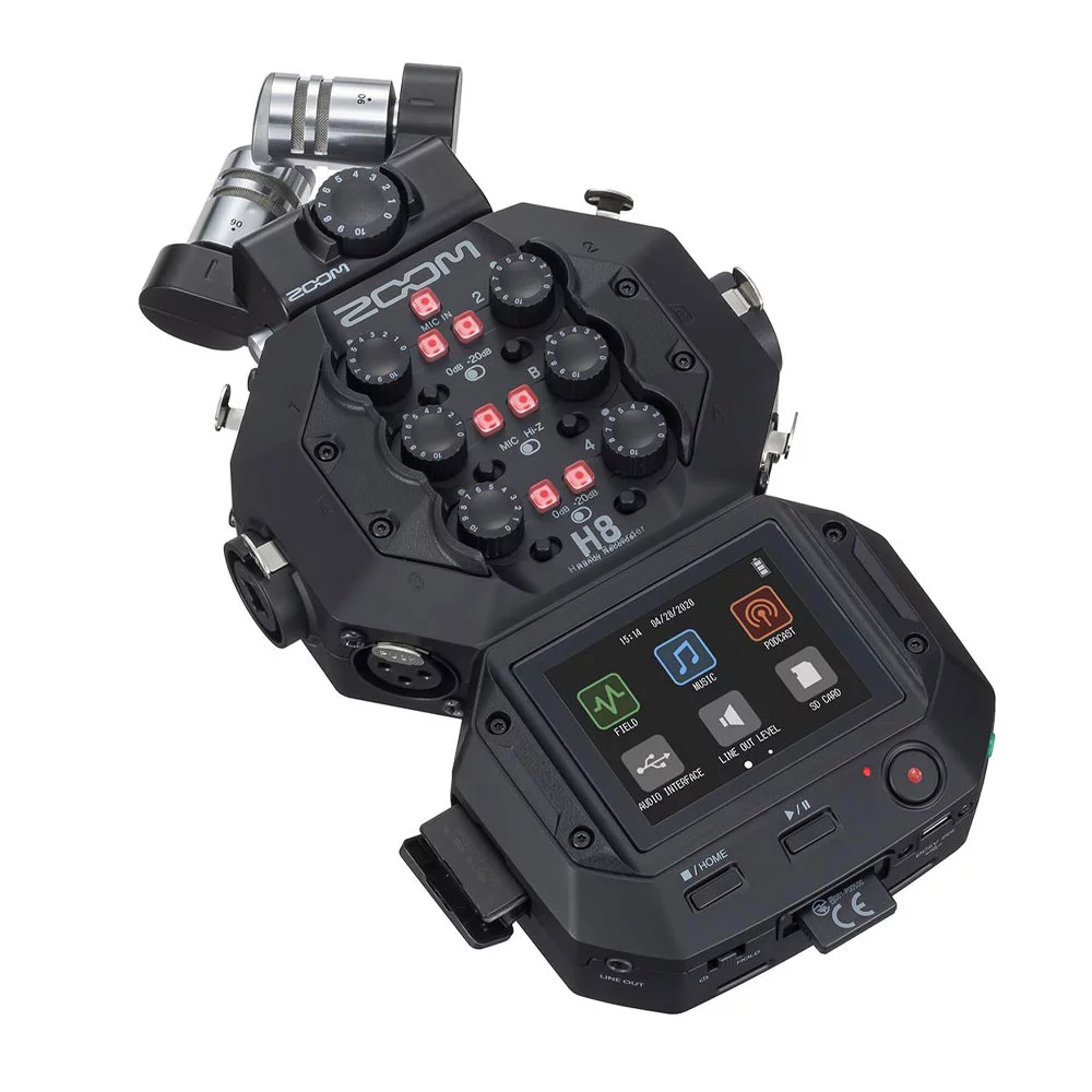 Zoom H8 8-Input / 12-Track Portable Handy Recorder For Podcasting, Music, Field Recording + Zoom ZDM-1 Podcast Mic + Headphones + Windscreen + Tabletop Stand + 64GB Extreme PRO Card - Ultimate Bundle