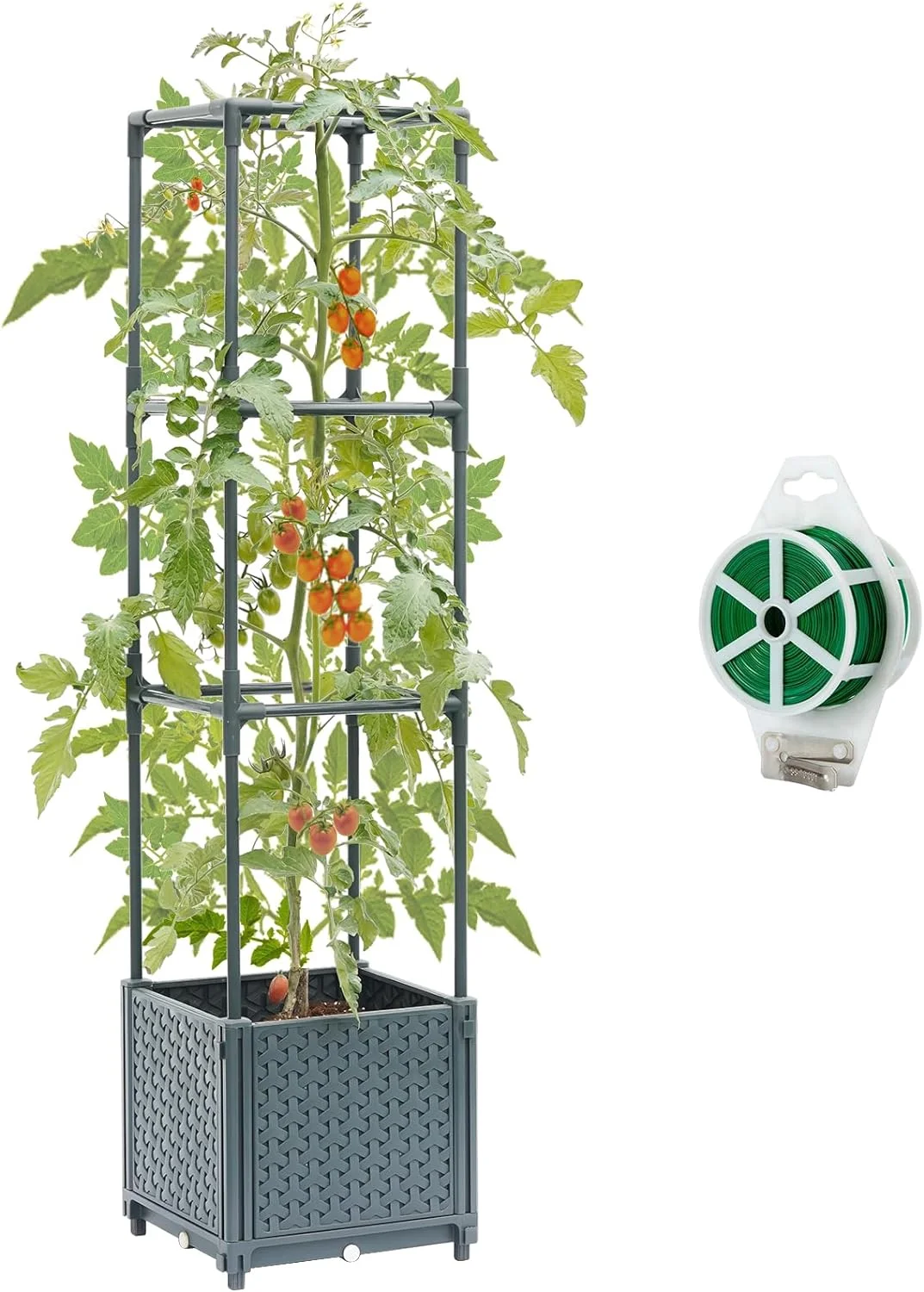 Raised Garden Bed with Tomato Planter Cage, 56.7” Trellis Planter Boxes with Wheels for Outdoor Patio Greenhouse Gardening Climbing Vegetables