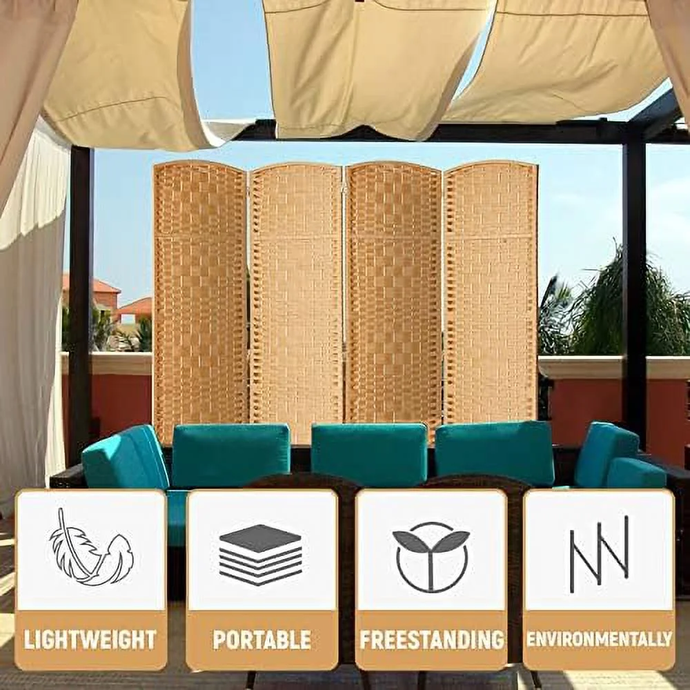 SJOLKMN RHF 6 Ft. Tall Extra Wide- Weave Fiber Room Divider  8 Panel Room Divider/Screen Room Dividers and Folding Privacy Screens 8 Panel&Room Dividers and Folding Privacy Screens-Na