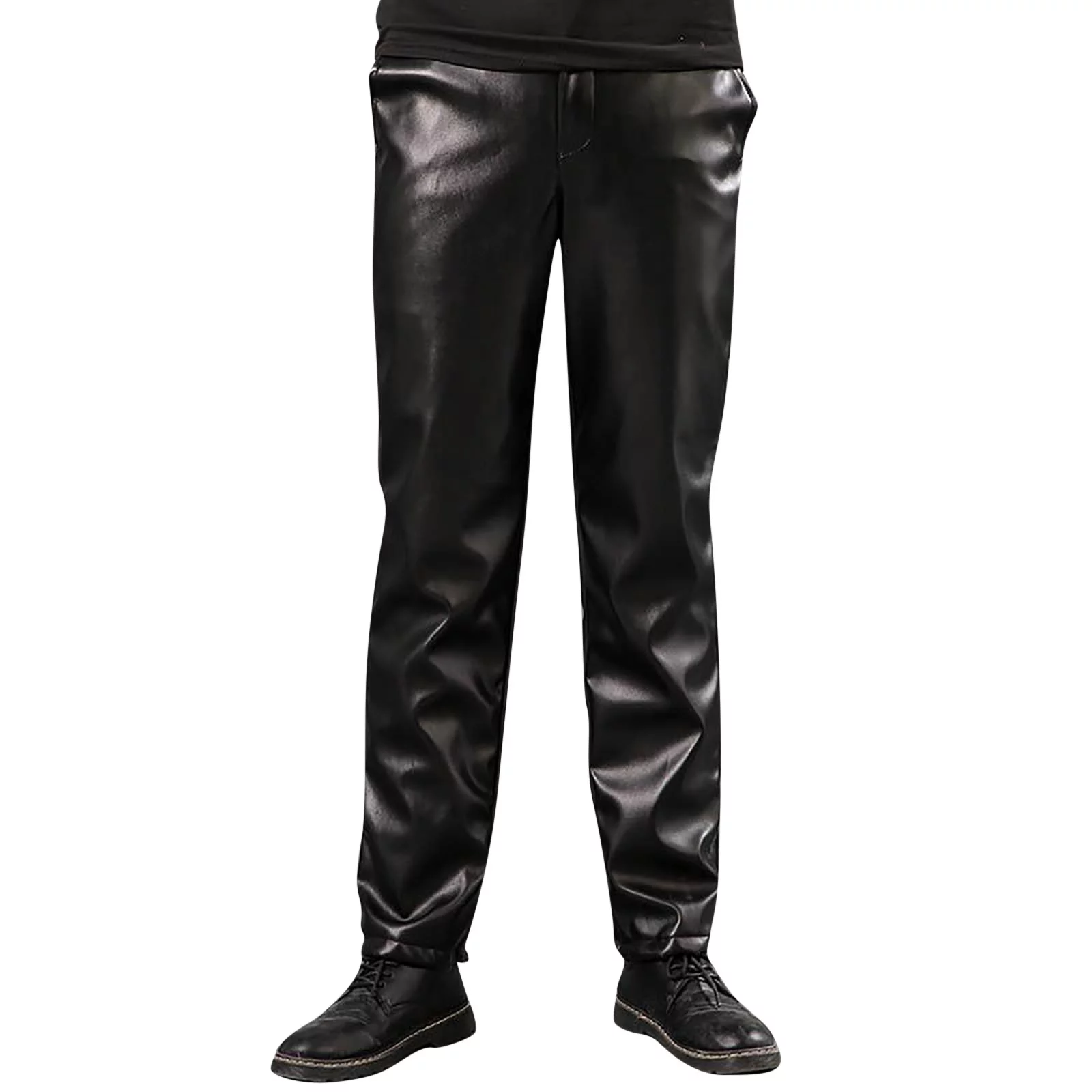 toraway Men Black Pants 30X34 Summer Men's Slim Fitting Leather Pants Leggings Tight Elastic Warm Kneepad Trend Motorcycle Leather Pants M/30