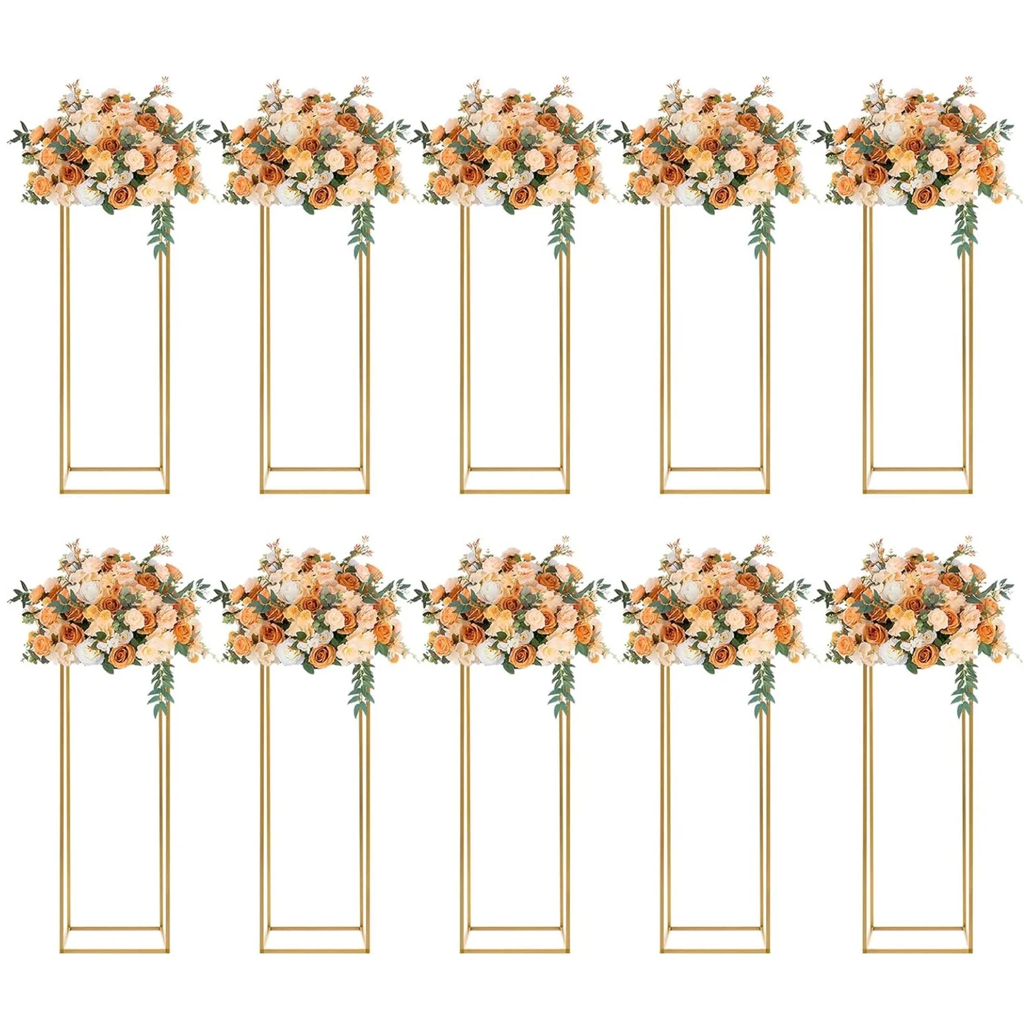 10 Pcs 9.4*9.4*23.6 inches Wedding Centerpieces Stand, Modern Metal Flower Stand Vases Rack for Party Wedding Decoration Gold