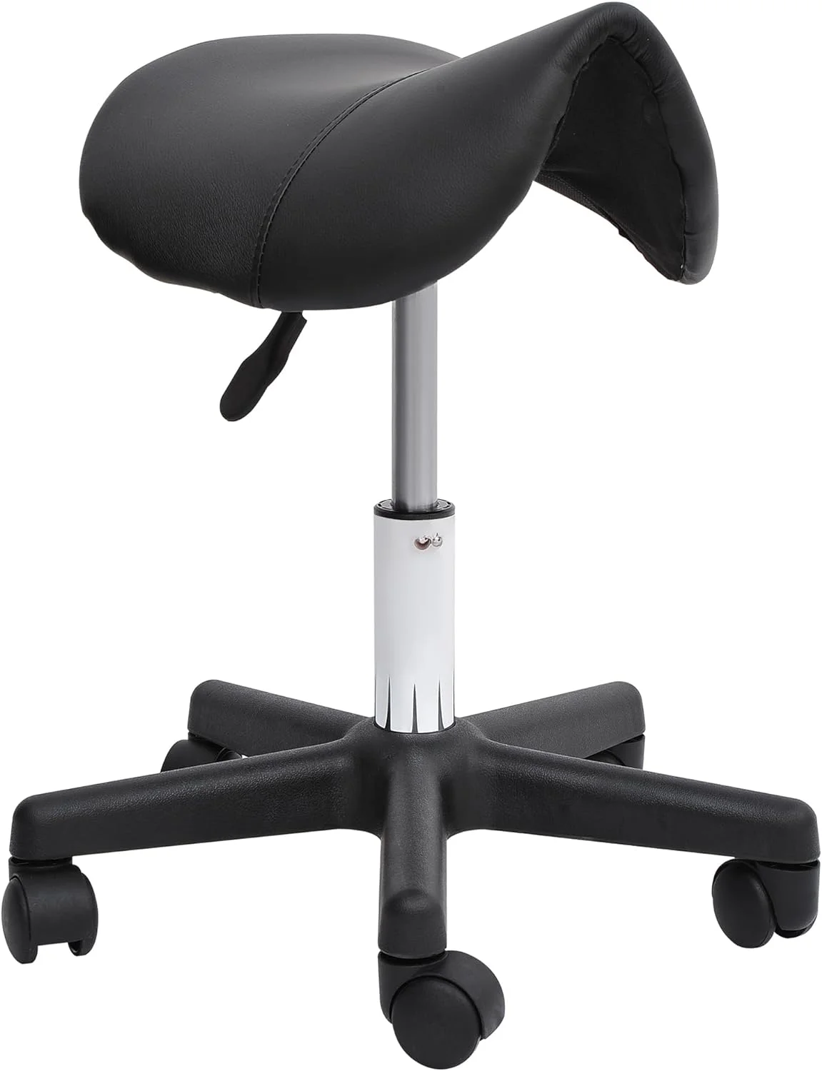Rolling Saddle Stool, Swivel Salon Chair, Ergonomic Faux Leather Stool, Adjustable Height with Wheels for Spa, Salon, Massage, Office, Black