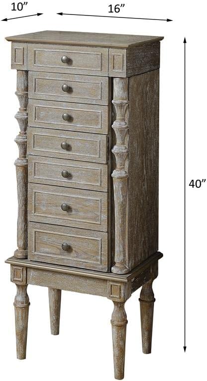 HYUN Taline Wooden 6-Drawer Jewelry Armoire with Lift Top in Weathered Oak