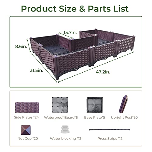 Plastic Raised Garden Bed,Rattan Style Grow Planter Care Box Kit for Flowers, Vegetables and Herbs, Planting Indoor/Outdoor, Easy Assembly Set of 5