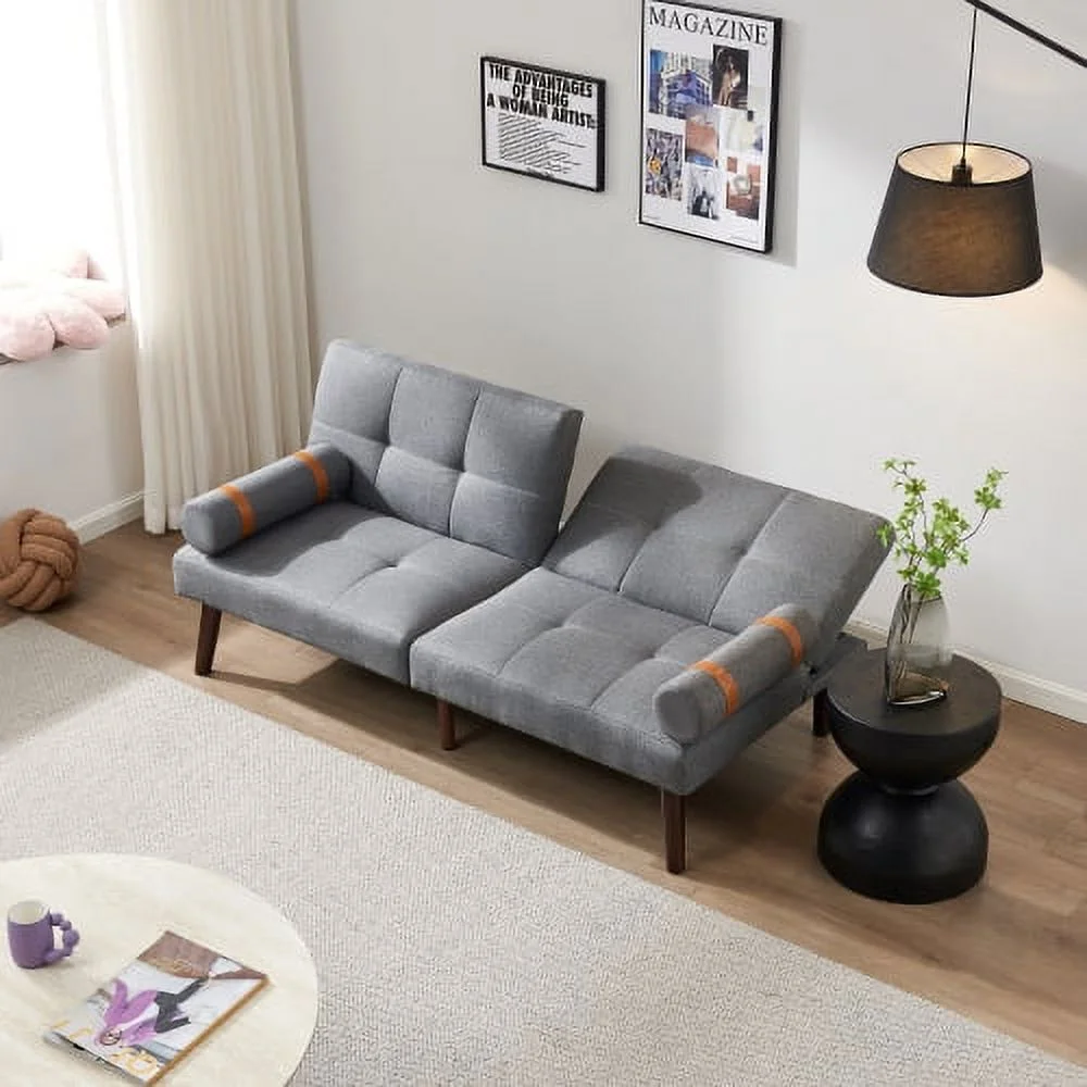 ZJbiubiuHome Convertible Sofa Bed Futon with Solid Wood Legs Linen Fabric Grey