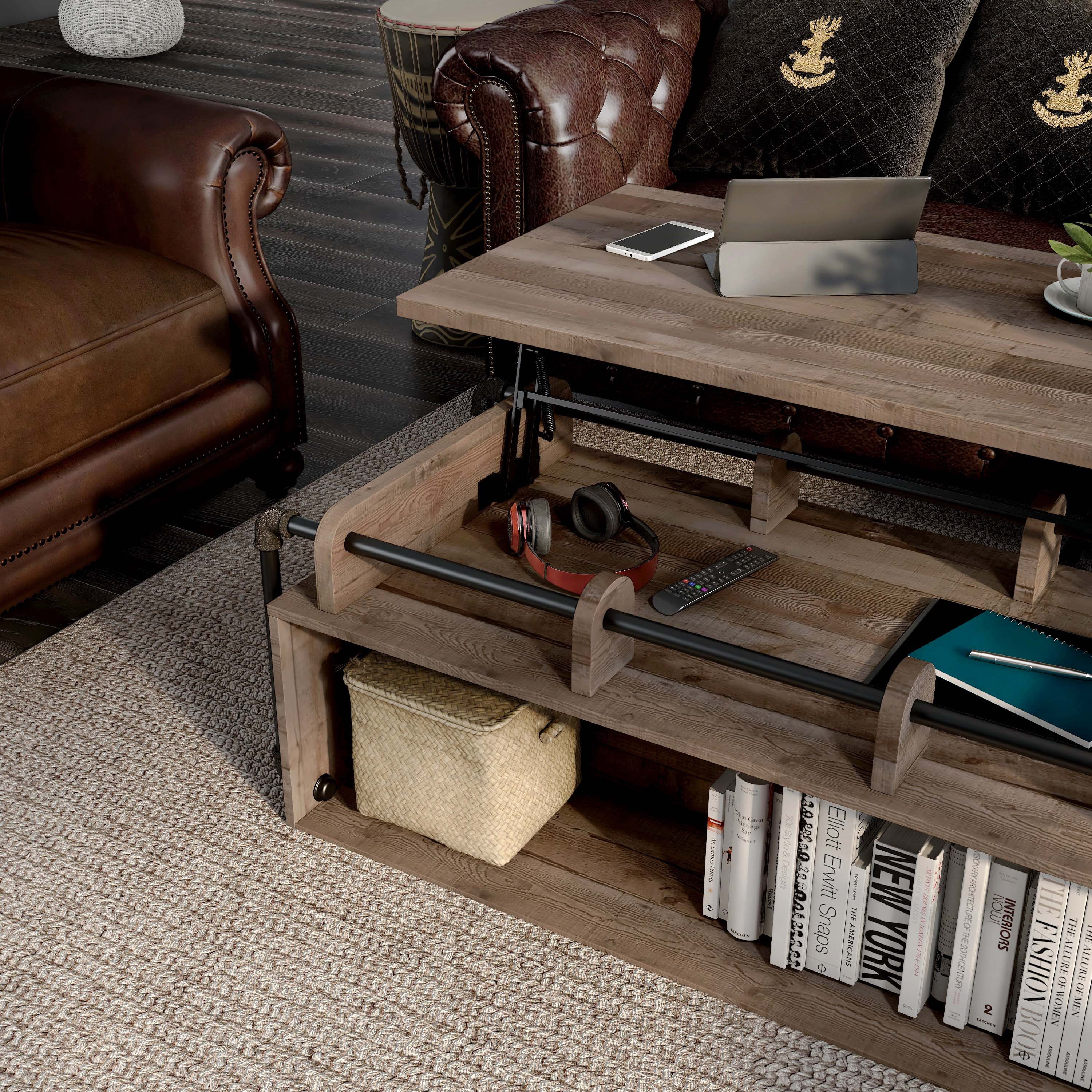 Furniture of America Junis Industrial Wood and Metal Lift Top Coffee Table, Reclaimed Barnwood