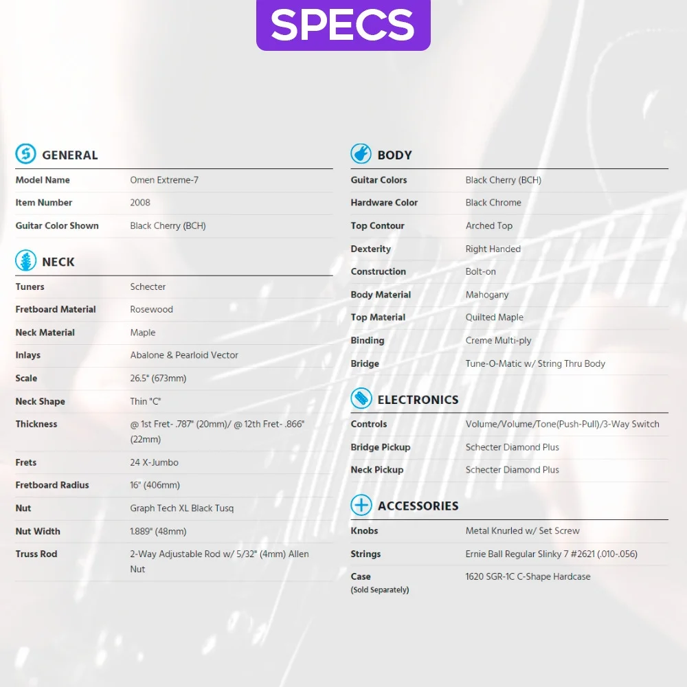 Schecter Omen Extreme-7 Electric Guitar (Right-Hand, See-Thru Black) with Schecter Universal Guitar