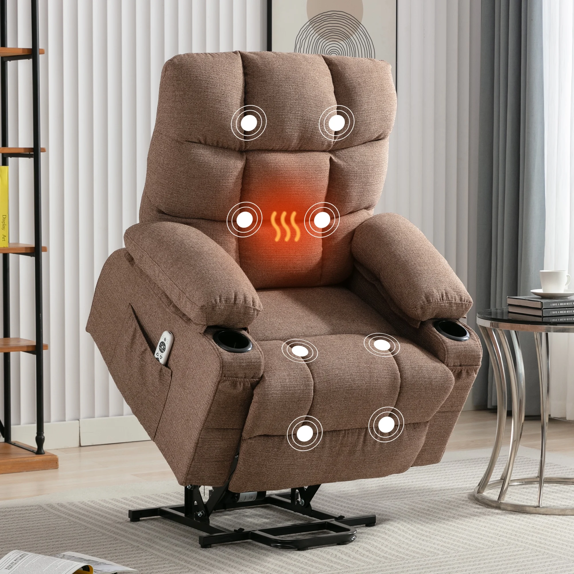 Power Lift Recliner Chair, 23in Wide Large Recliner Chair for Elderly with Massage and Heating, Electric Massage Lift Recliner Chair with Cup Holder, Pocket, USB Port, 330lbs Weight Capacity, Brown