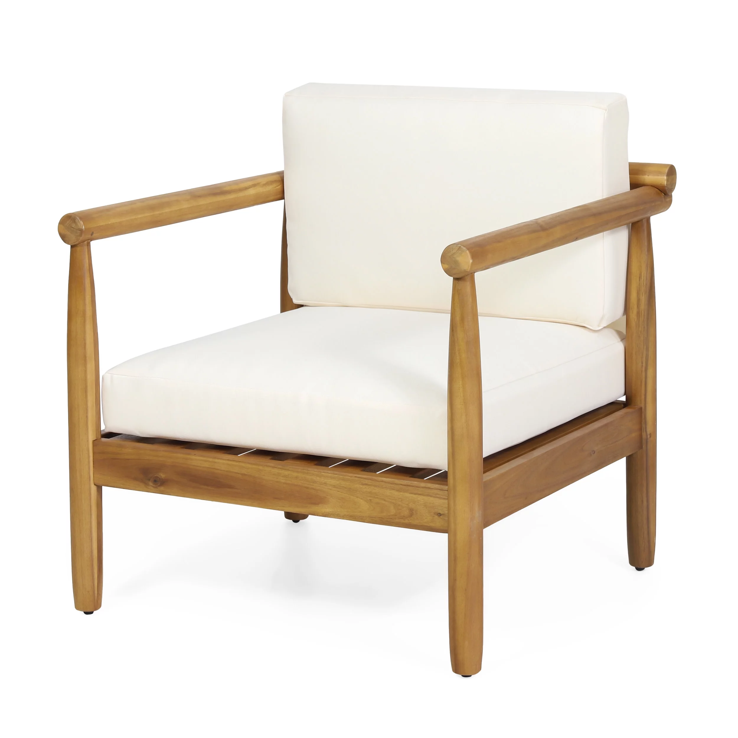 GDF Studio Benewah Outdoor Acacia Wood Club Chair with Cushions, Teak and Cream