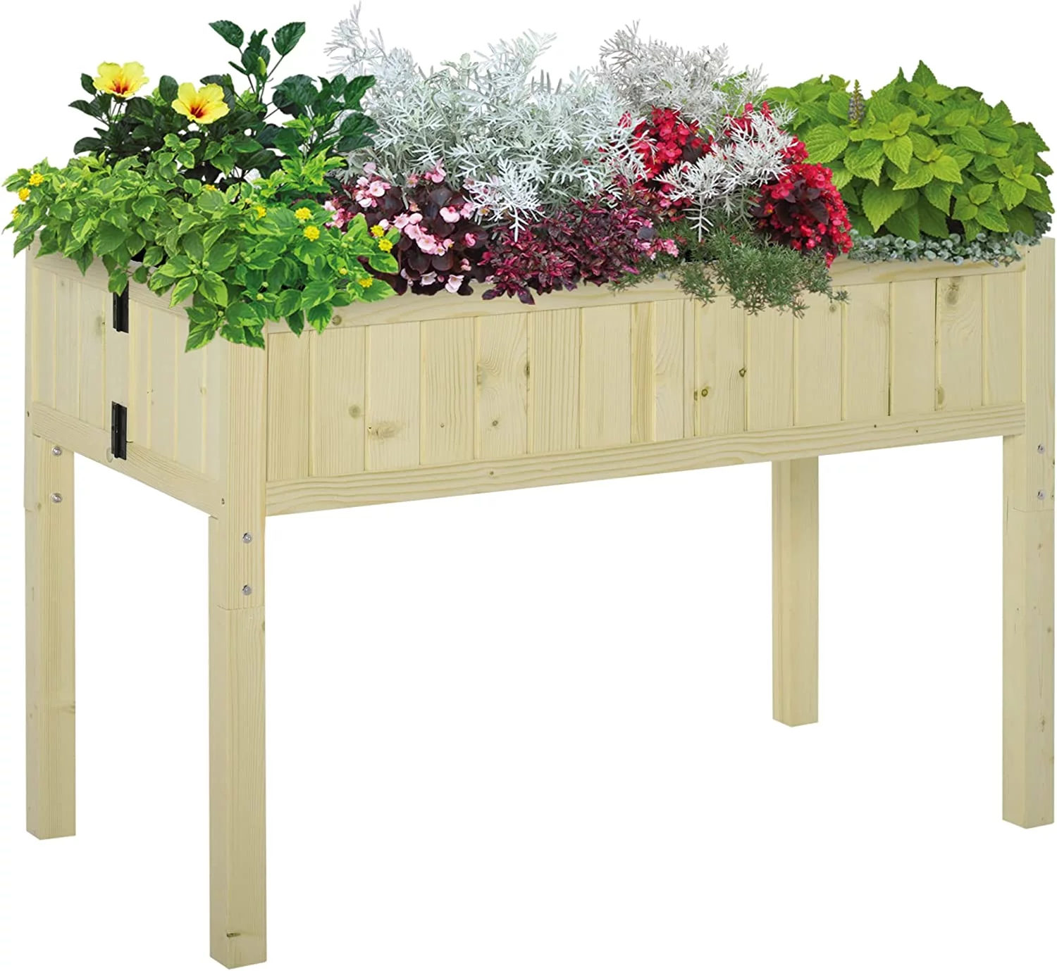 Outsunny Raised Garden Bed Elevated Wooden Planter Box with Space-Saving Folding Design, Drainage Holes, & Inner Liner for Vegetable Fruit Herb Grow
