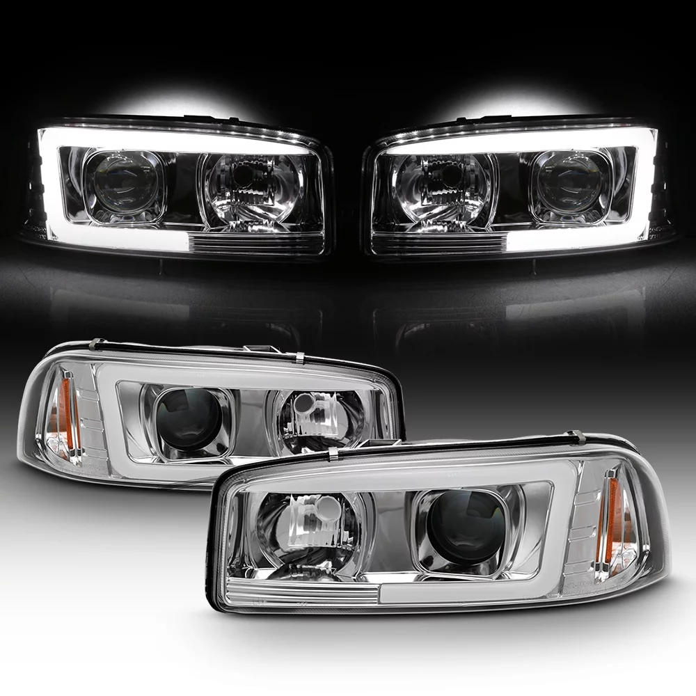 AKKON - For 1999-2006 GMC Sierra 1500 2500HD 3500 C3 Yukon XL Tube LED Projector Headlights Driver+Passenger Side Pair