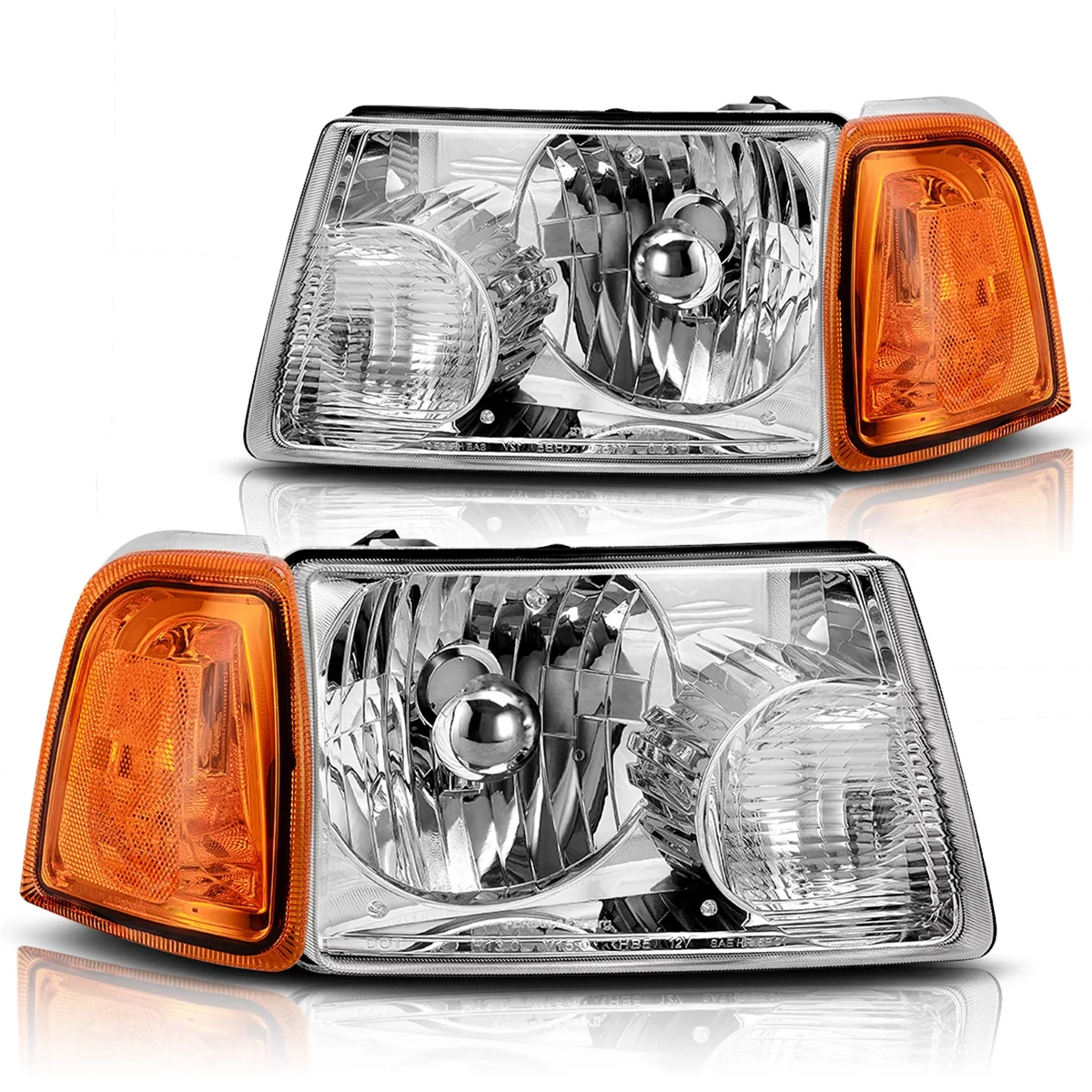 LEDKINGDOMUS For 2001-2011 Ford Ranger Headlights Replacement 01-11 Chrome Headlamp Assembly