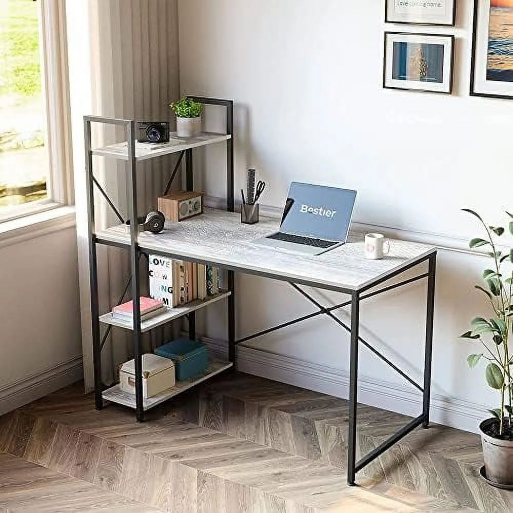 TQJKLFDY Computer Desk with Shelves - 47 Inch Small Space Home Office Desks with Bookshelf for Study Writing and Work - Plenty Leg Room and Easy Assemble  Natural Oak