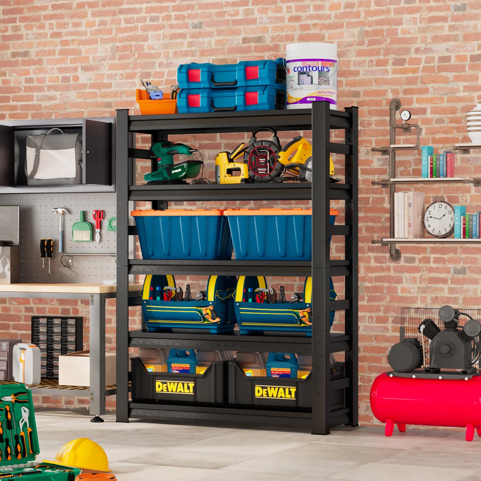 Leariso Heavy Duty Shelving, 5 Tier Adjustable Metal Dividers, 2500 lb. Weight Capacity, Heavy Duty Storage Shelving for Garage, Tool Room, 78 