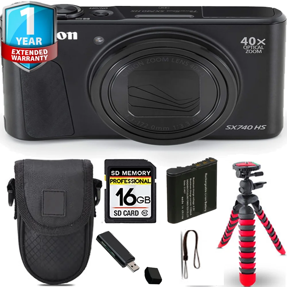 Canon PowerShot SX740 HS Digital Camera (Black) + Spider Tripod + Case+ 1 Yr Warranty