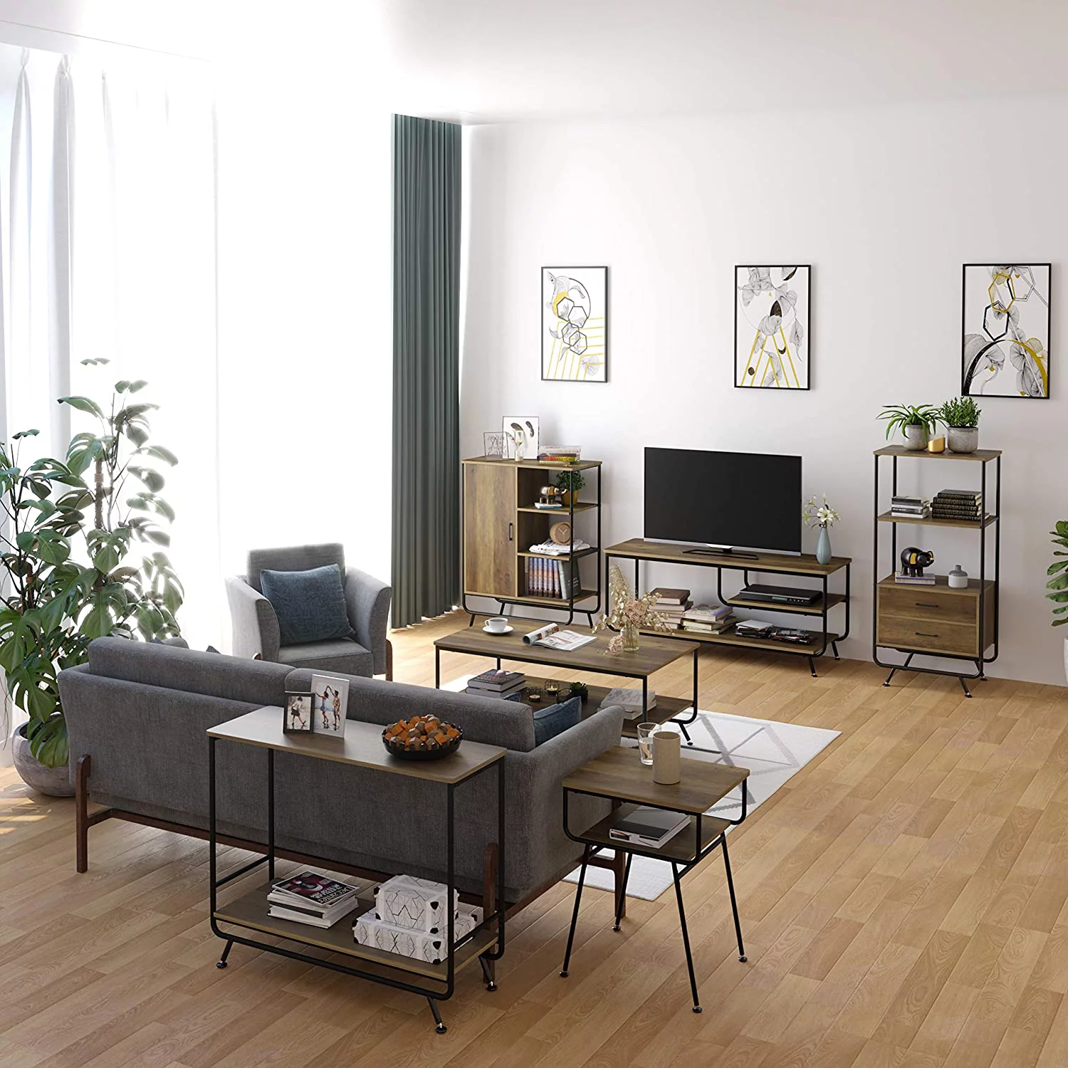 Homfa Console Table, 2-Tier Industrial Entryway Table Sofa Table with Open Shelf, Rustic Brown