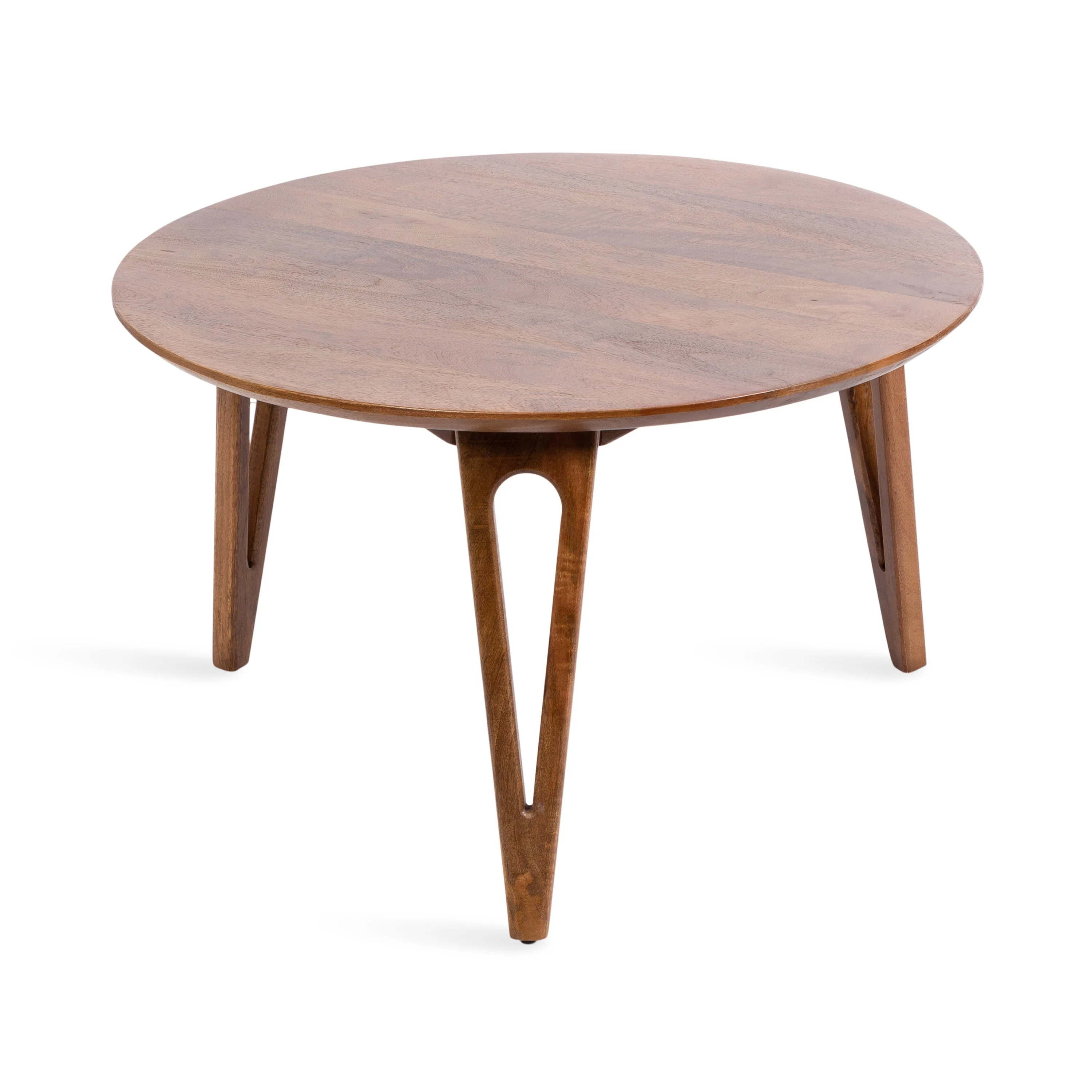 Kate and Laurel Kershaw Mid-Century Modern Round Coffee Table, 30 x 30 x 19, Walnut Brown, Transitional Circle Living Room Table with Solid Mango Wood Construction and Tapered Hairpin Legs
