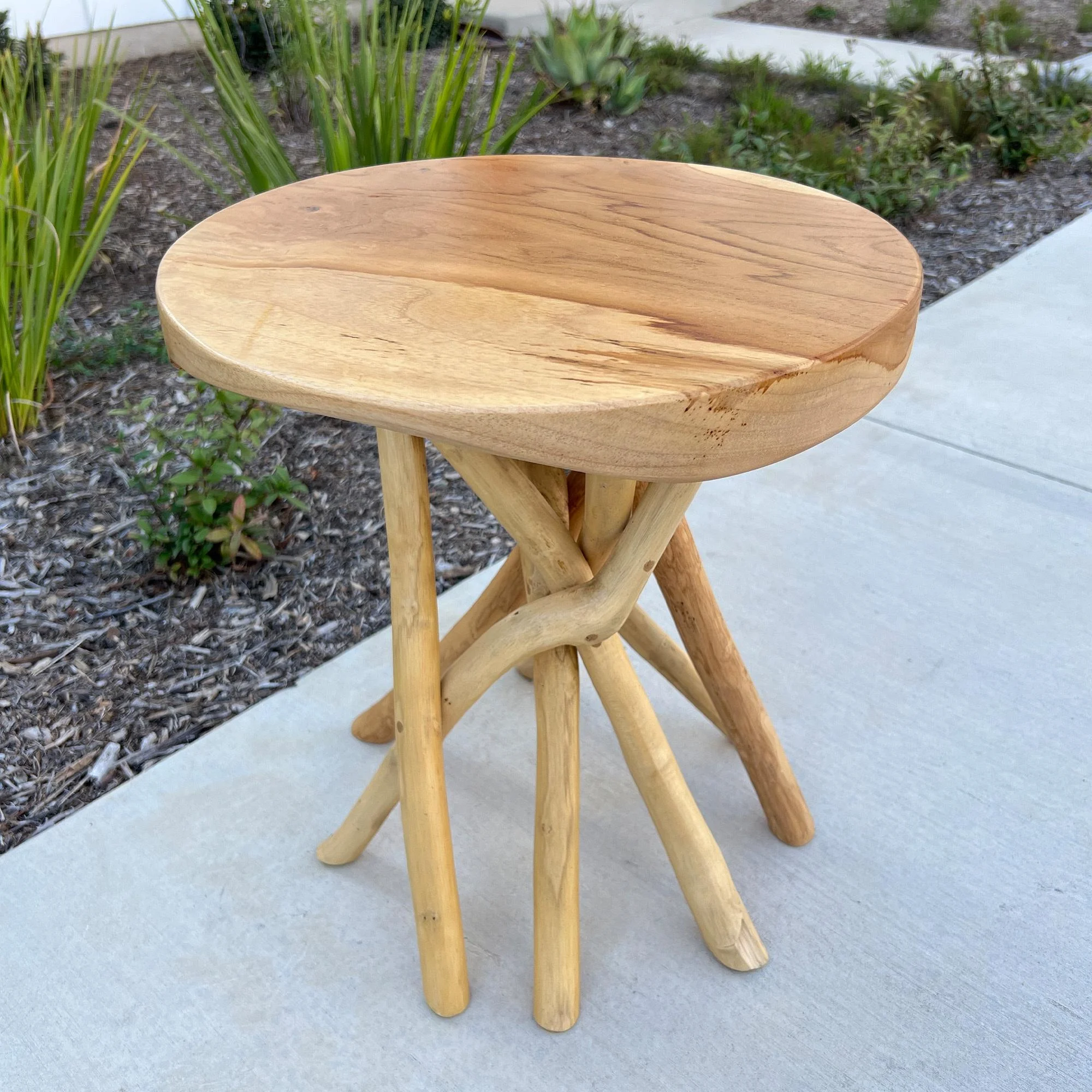 Greenage Natural Edge Teak Branch End Table, Live Edge Wood Side Table, Nightstand, Plant Stand, 15.7x15.7x17.7 inches