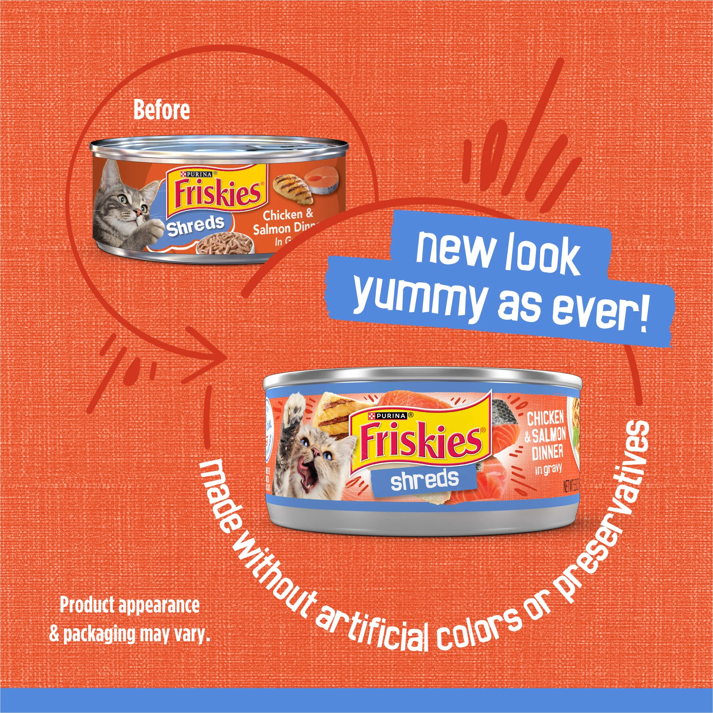 (24 pack) Purina Friskies Shreds Gravy Wet Cat Food, Soft Chicken & Salmon, 5.5 oz Can