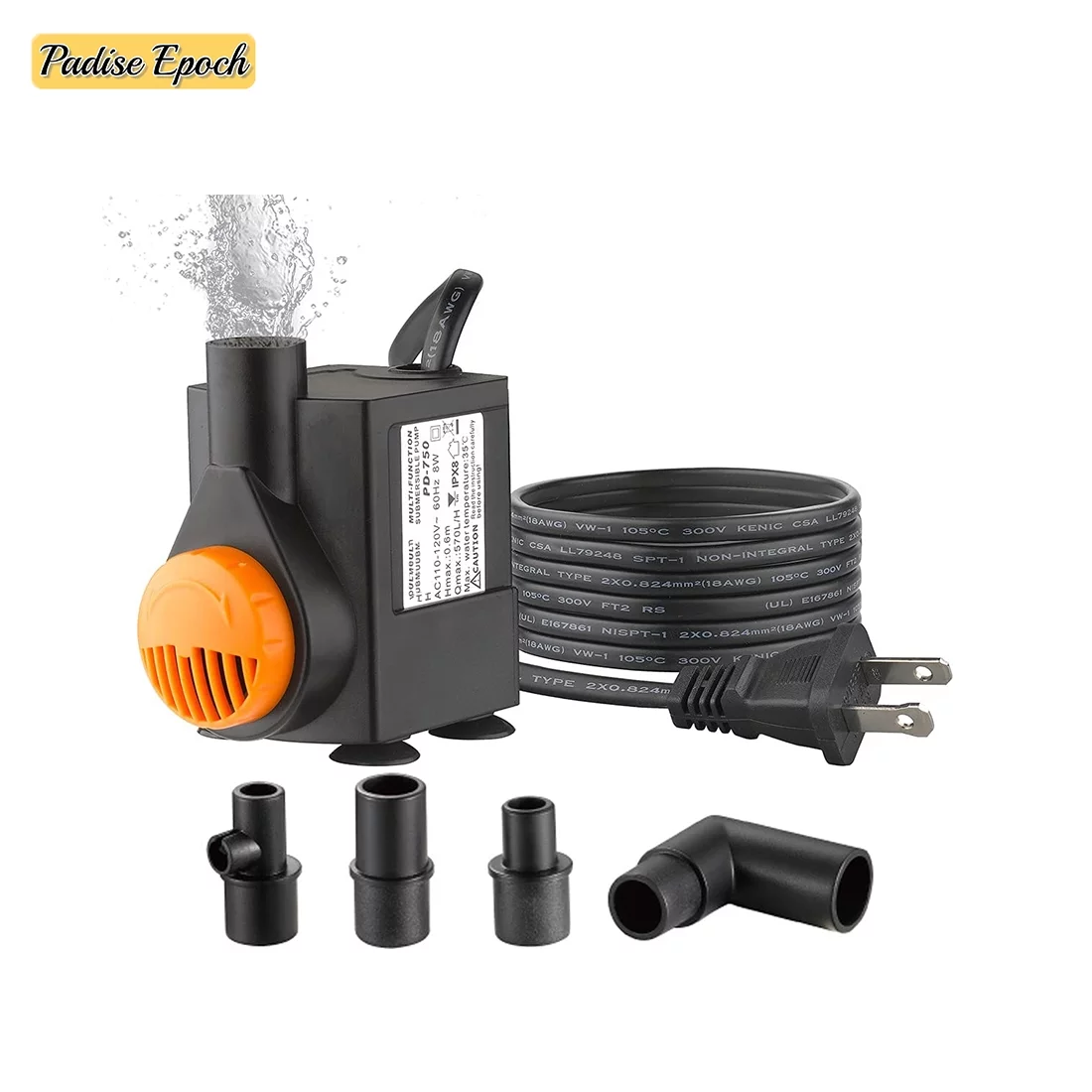 150GPH (570L/H 4.5W) Submersible Water Pump 360°Rotating Nozzle Ultra Quiet Fountain Pumps with 6.23ft Power Cord 4 Nozzles for Fish Tank Aquarium Pond Hydroponics Statuary