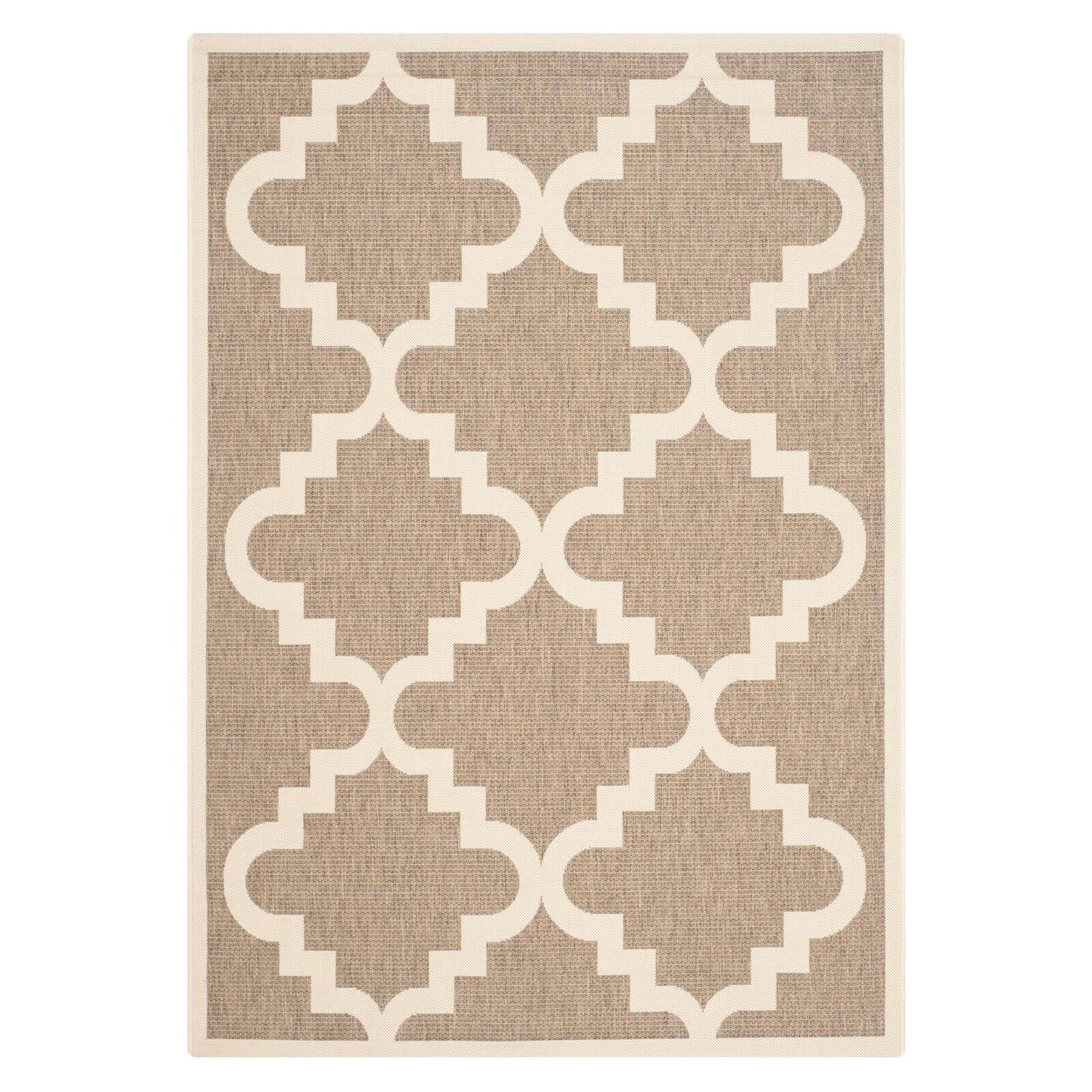 SAFAVIEH Courtyard Jaylee Geometric Trellis Indoor/Outdoor Area Rug Anthracite/Beige, 5'3