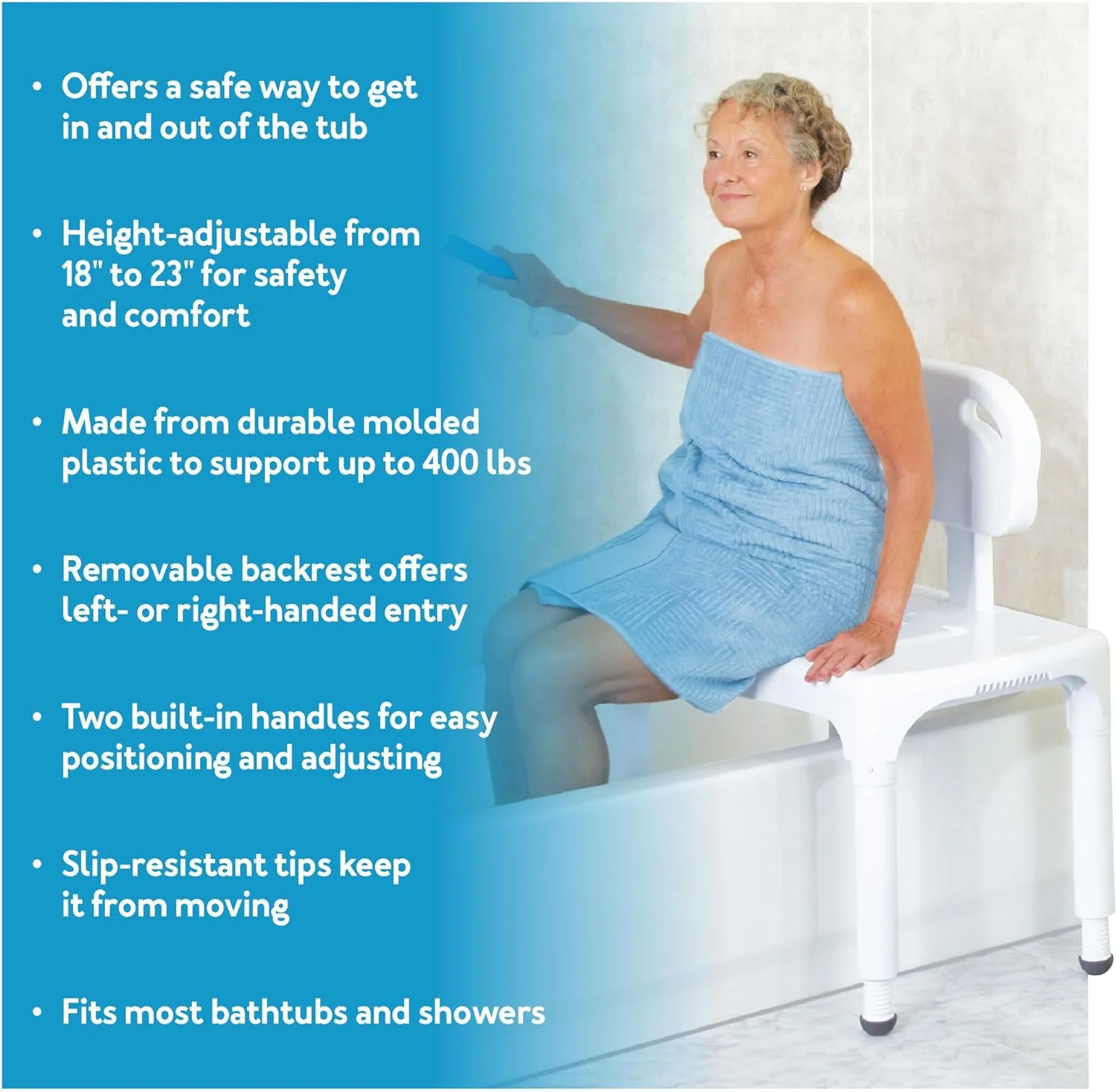 Carex Universal Tub Transfer Bench, Shower Bench and Bath Seat, Shower Chair Converts to Right or Left Hand Entry, Bathtub Transfer Bench, Bathroom Bench