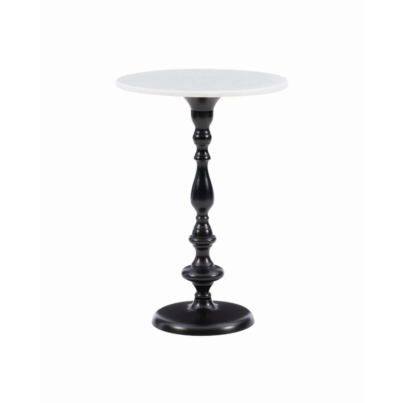 Powell Keagan Round Side Table - Black with White Marble Top