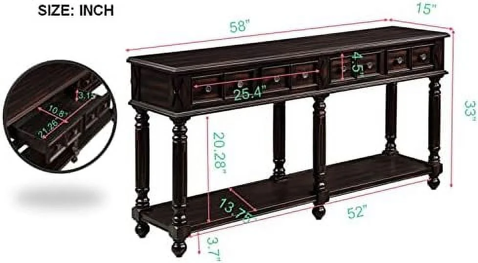 HOOMHIBIU Farmhouse Long Entryway Console Table with Drawers  Narrow Sofa Table with  Bottom Shelves for Living Room Rustic Wood Console Table  Rustic
