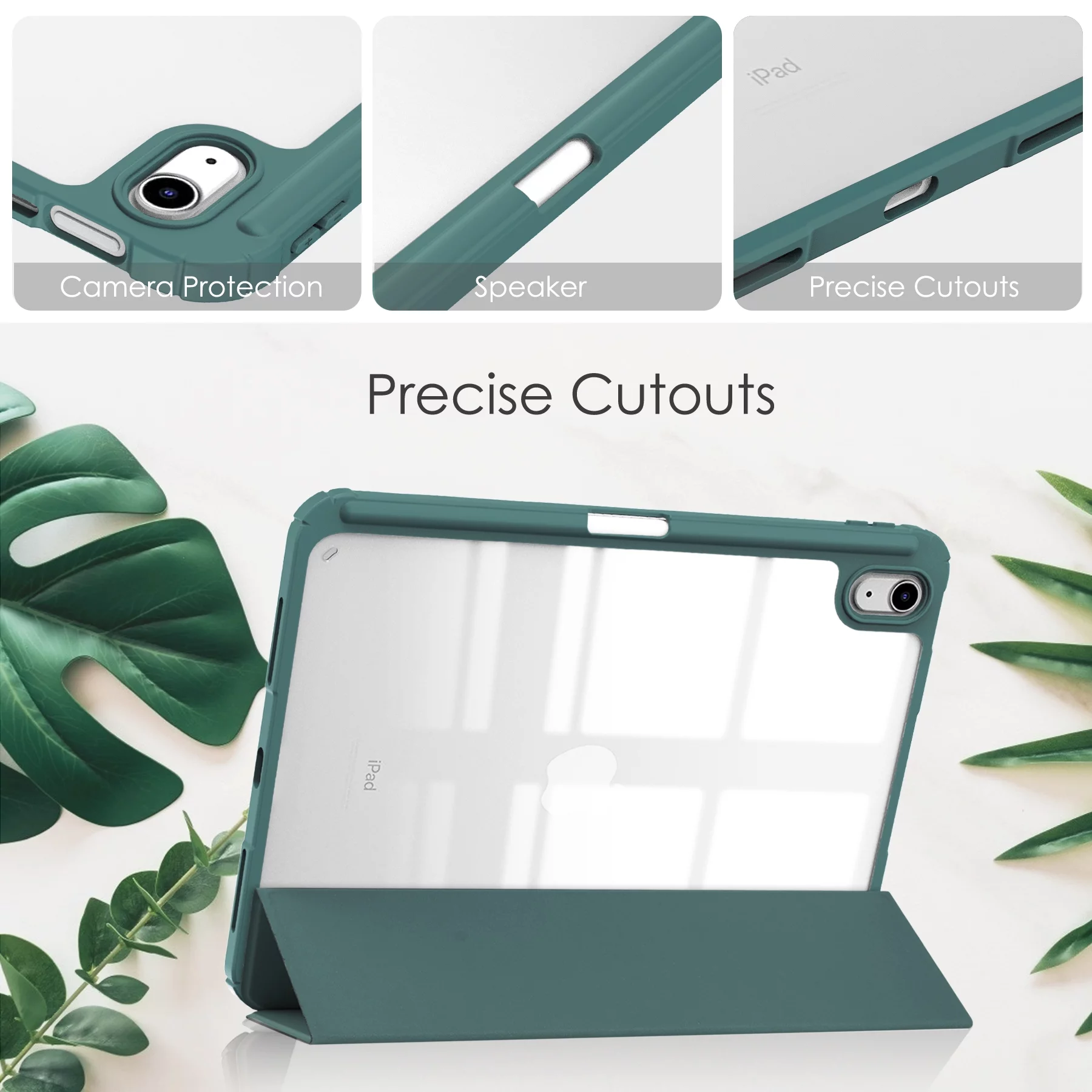 Elehold Clear iPad Case Compatible with iPad 2022 10.9 inch Ultra Slim Hard Acrylic +Soft TPU with Kickstand Shockproof Anto Sleep Full Protection,Deepgreen
