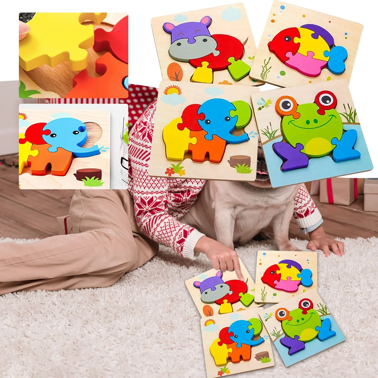 BOLUOYI Summer Toys for Toddlers 1-3 Boys 4Th of July Party Thickened Wooden 3D Puzzle for Children's Puzzle Early Childhood Educationand Toy Animal Puzzle Board