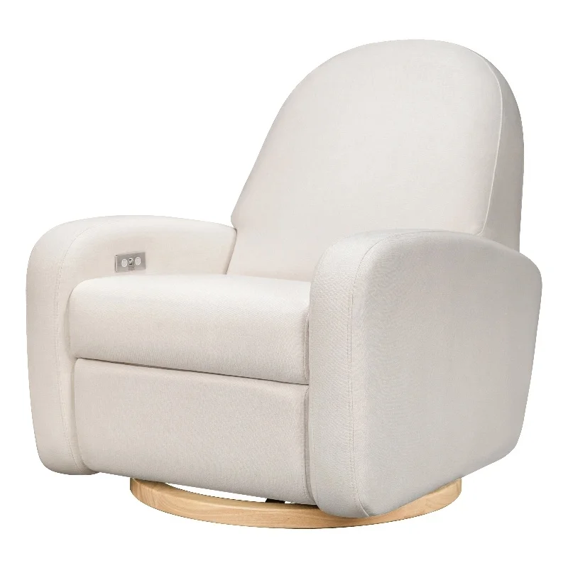 Pemberly Row Fabric Glider Recliner with Electronic Control and USB in Cream
