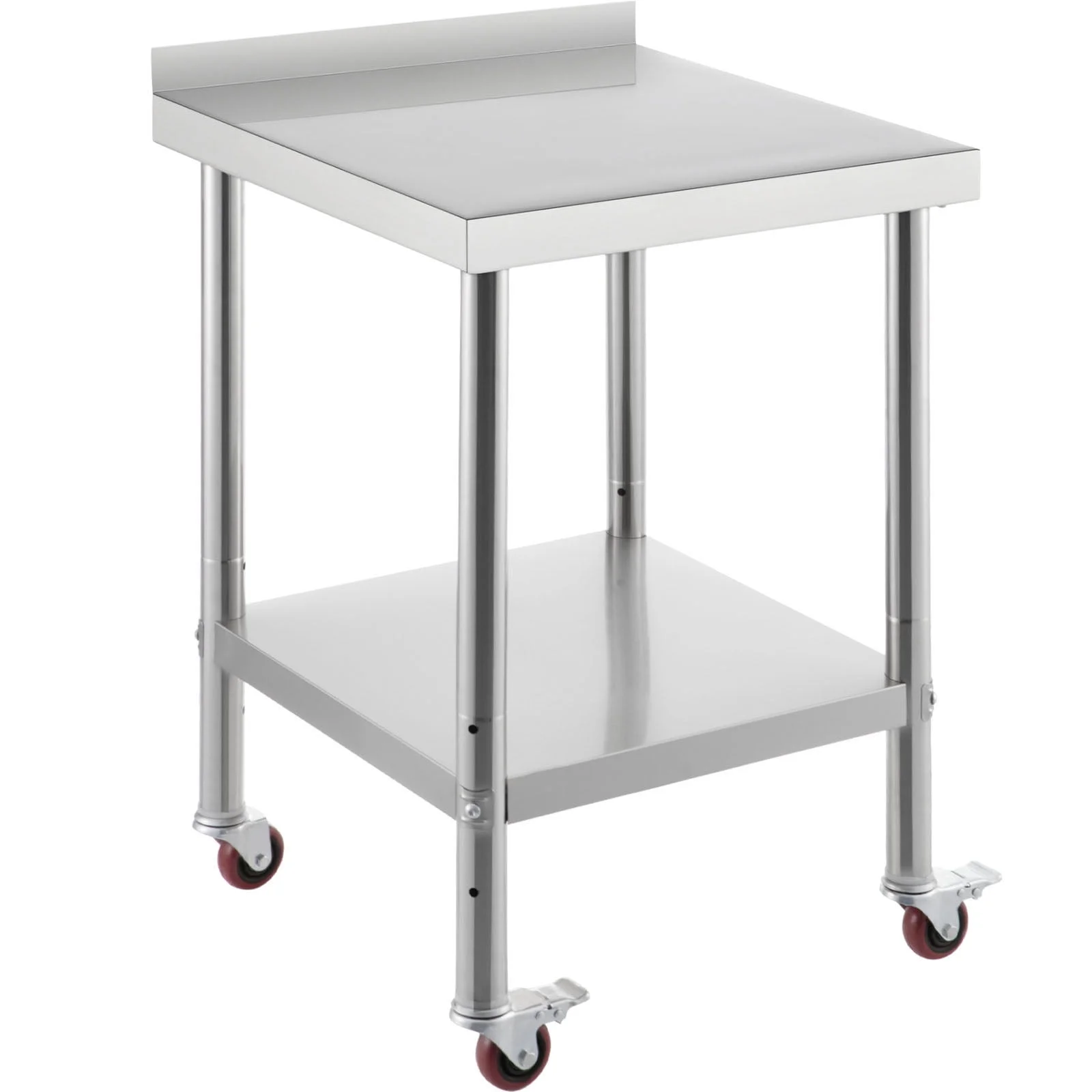 SKYSHALO Stainless Steel Prep Table, 24 x 24 x 35 inch, 440lbs Load Capacity Heavy Duty Metal Worktable with Backsplash Adjustable Undershelf & 4 Casters, Commercial Workstation for Kitchen Restaurant